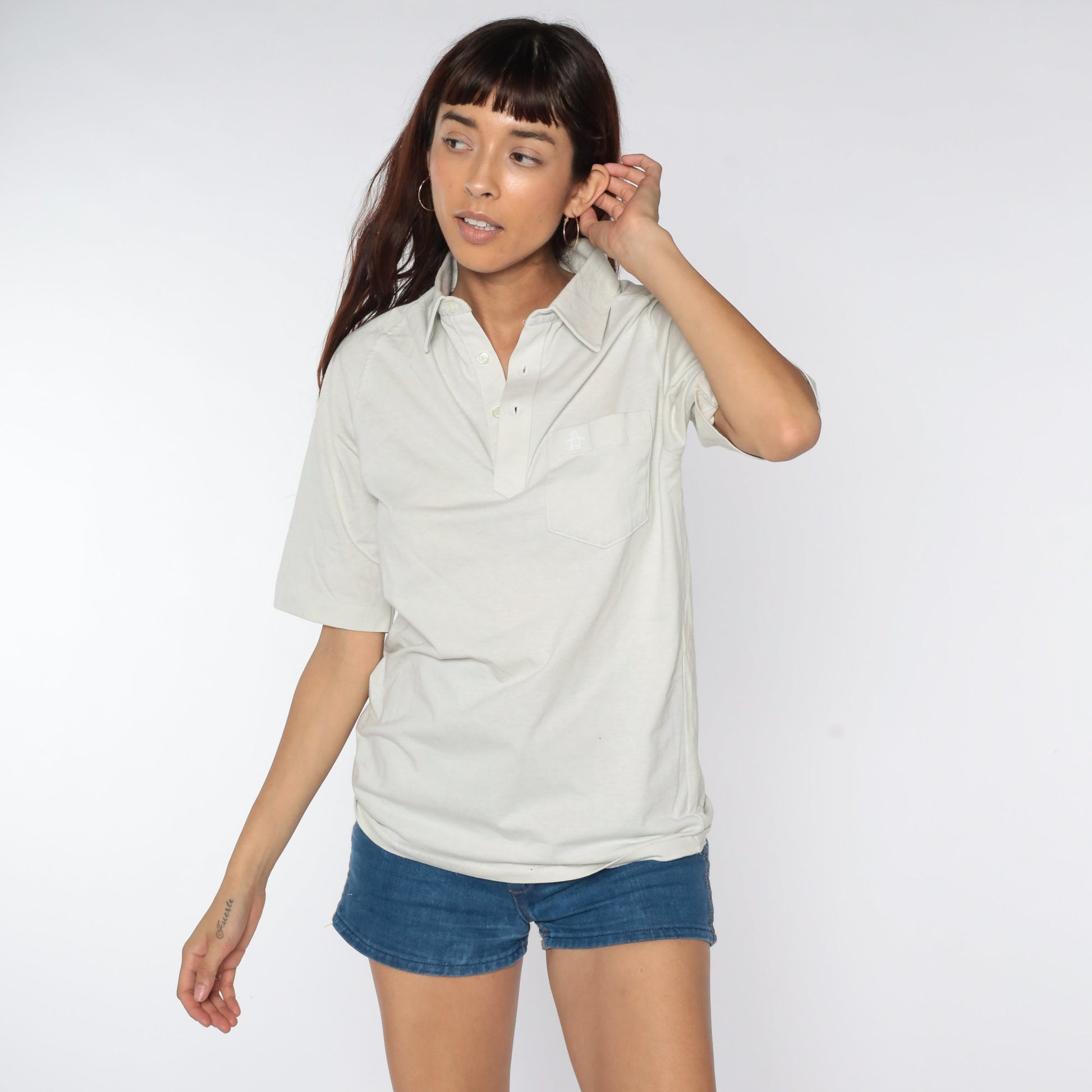 Munsingwear Penguin Polo Shirt Grey Half Button Collared 80s Small