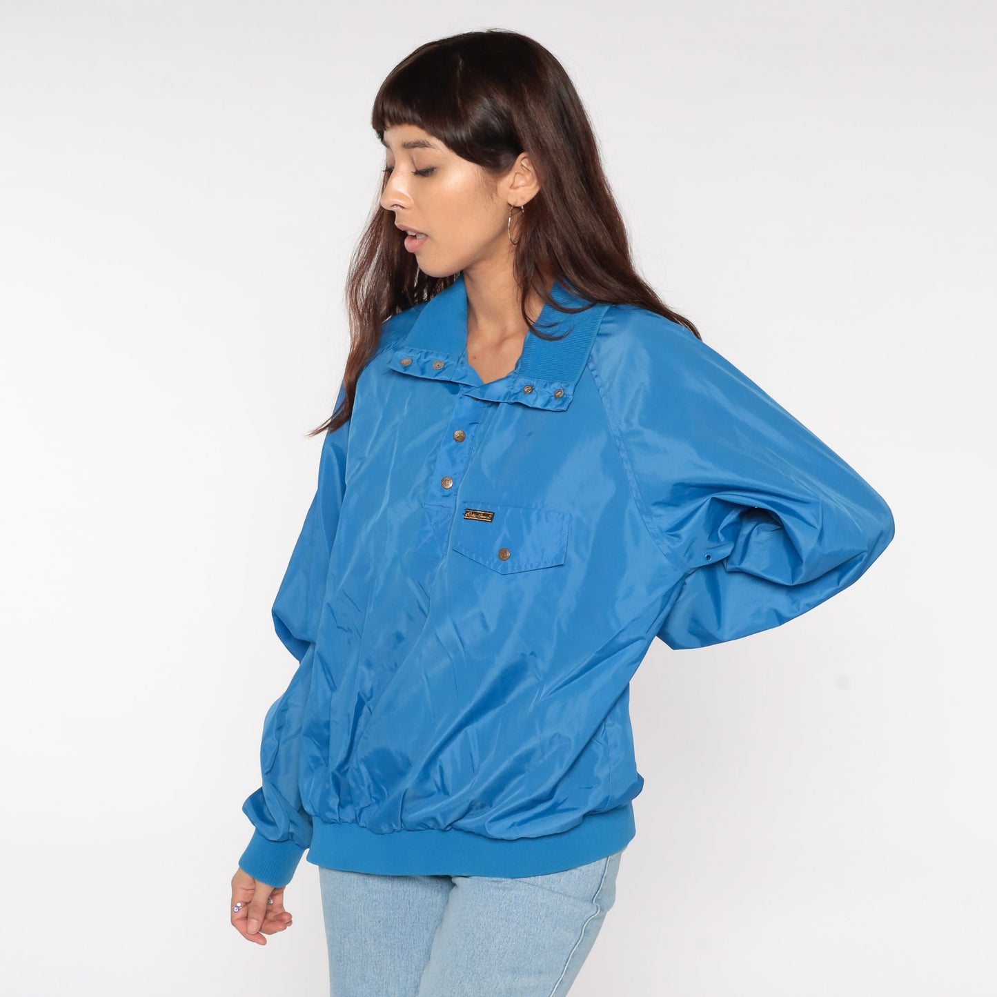 80s Eddie Bauer Half-Snap Windbreaker Pullover Blue Nylon Shell Extra Large