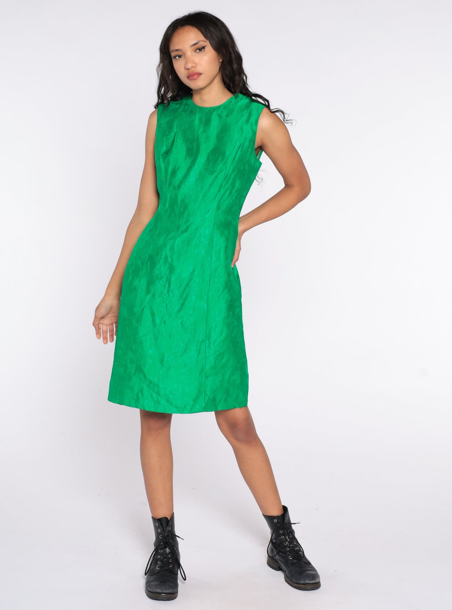 1960s Carol Craig Green Sheath Mini Dress Sleeveless Small