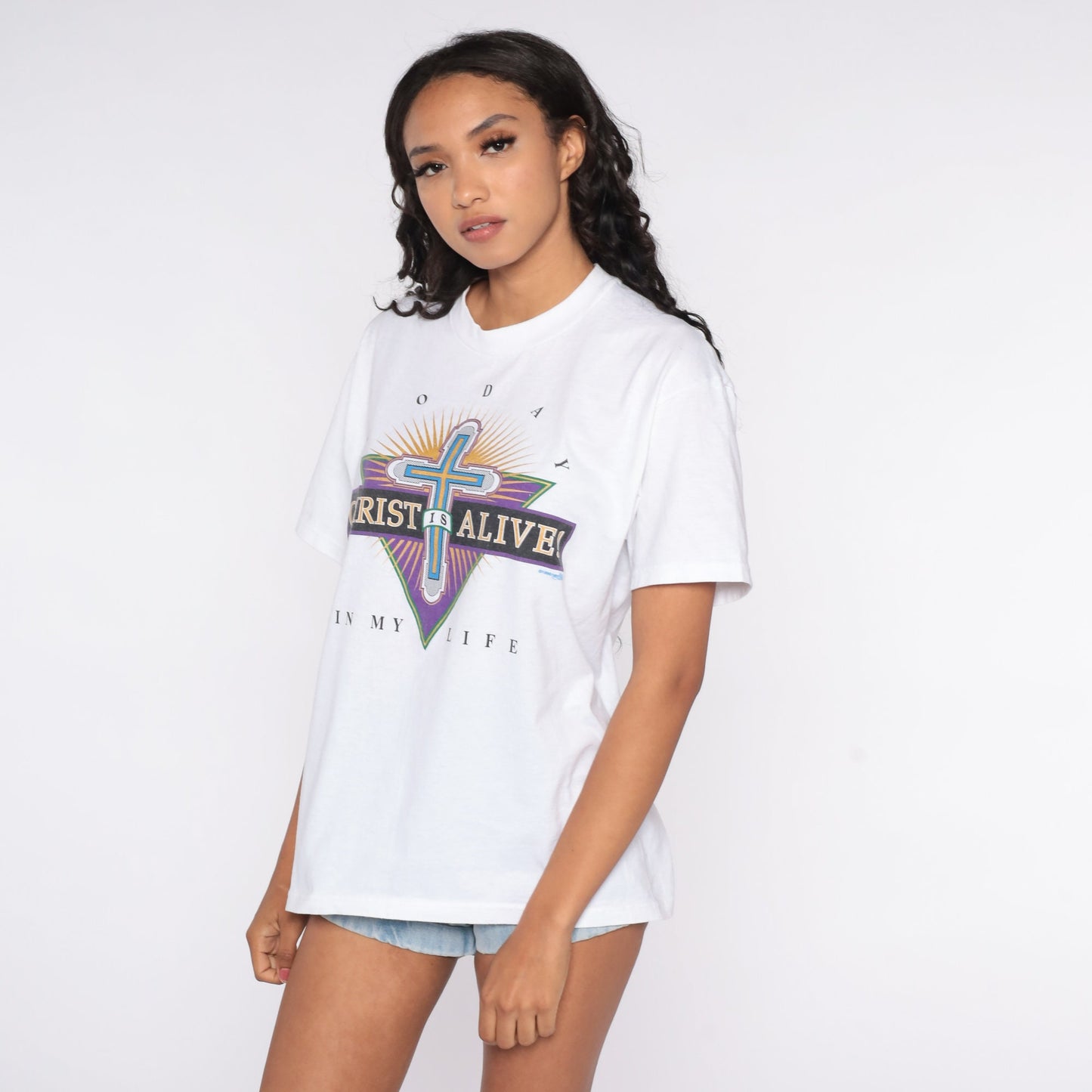 90s Christian Graphic T-Shirt Christ Is Alive In My Life Hanes Medium