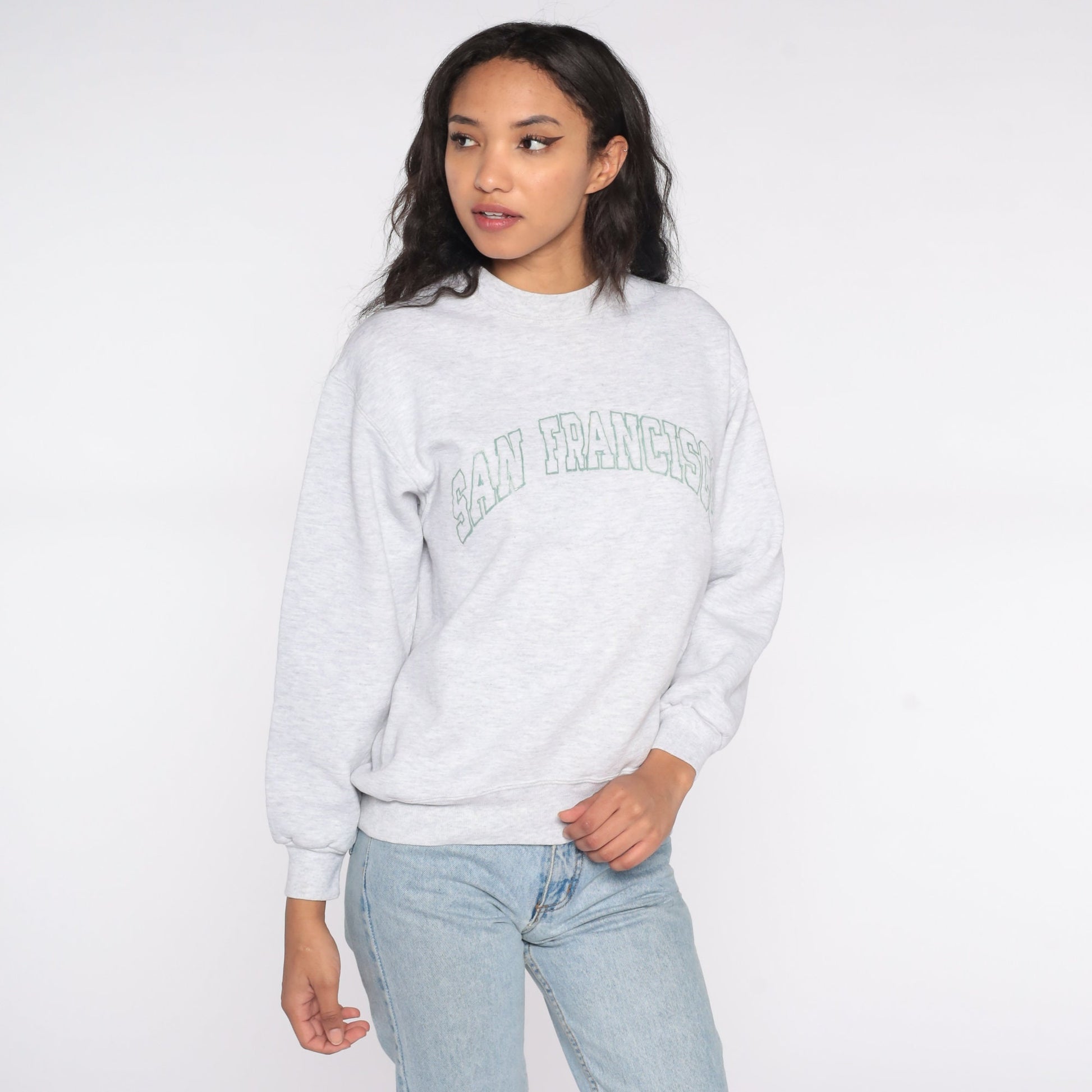 90s San Francisco Jerzees Sweatshirt Grey Crewneck Graphic Small