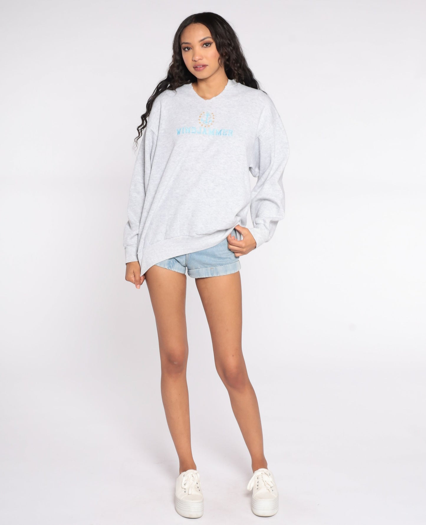 90s Windjammer Nautical Sweatshirt Grey Anchor Sailing Boat Crewneck Large L