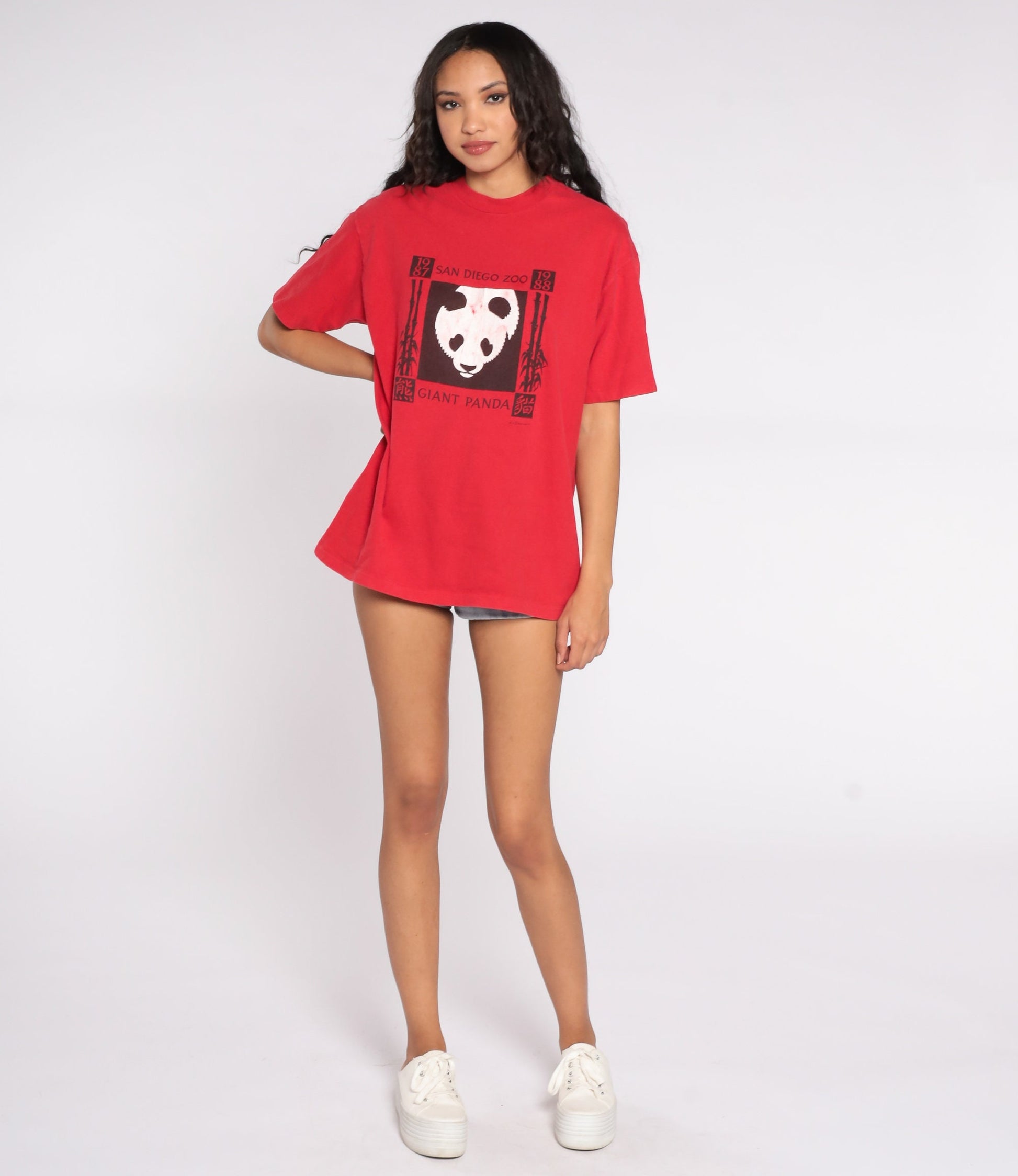 80s San Diego Zoo Panda Bear Graphic T-Shirt Red Cotton Unisex Extra Large XL