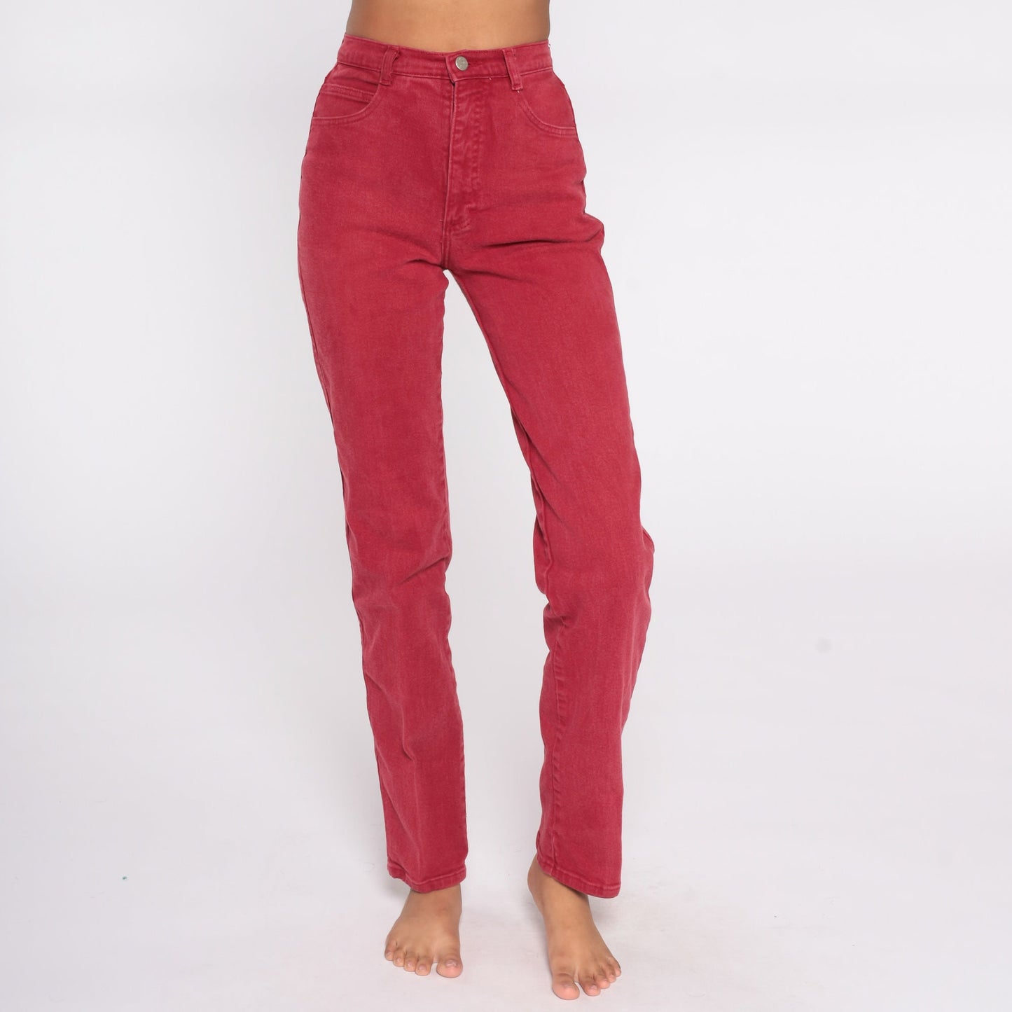 80s Red High Waisted Tapered Mom Jeans Cotton Denim Extra Small XS