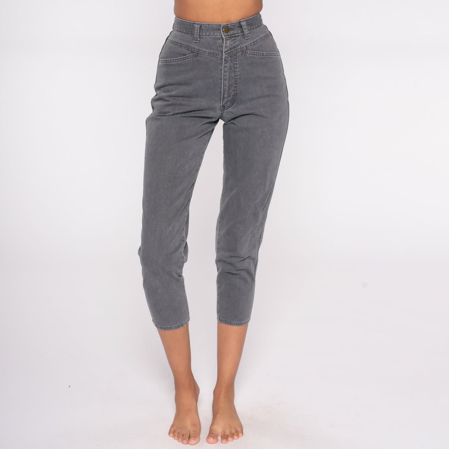 90s High Waist Skinny Ankle Jeans Charcoal Grey Cotton XXS