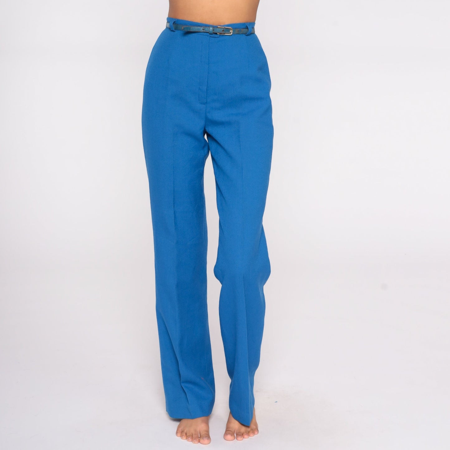70s Blue High-Rise Straight Leg Trousers Small Tall