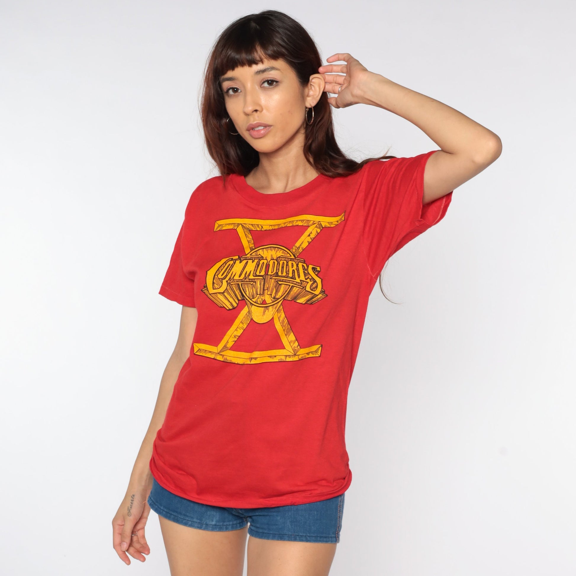 1980 Commodores Band Tee Single Stitch Red Cotton Graphic Shirt Medium