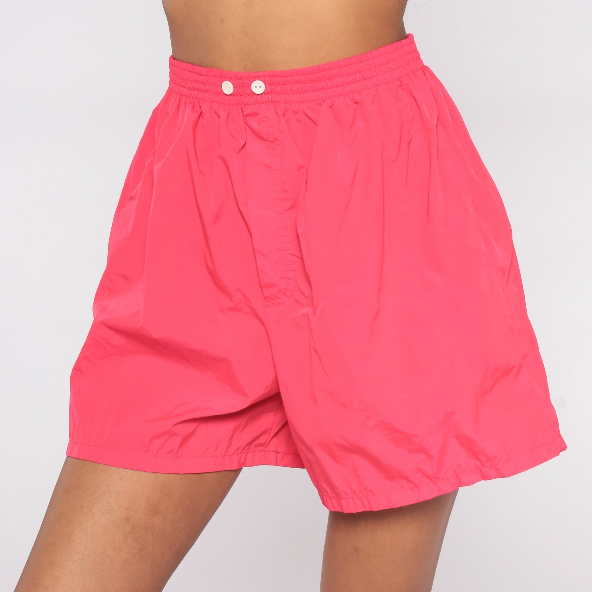 80s Hot Pink Nylon Shorts High Waist Baggy Beach Small S