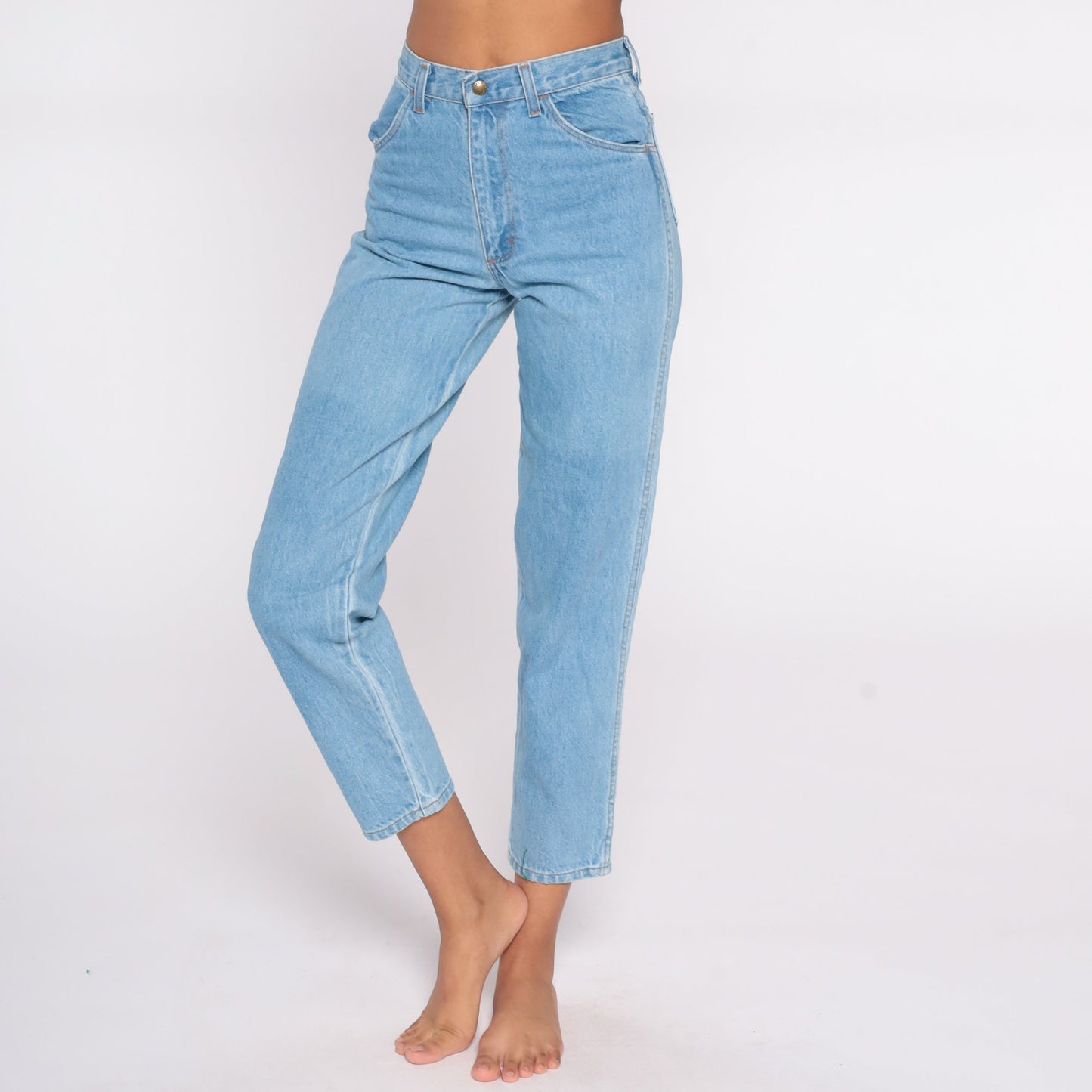 80s High Waist Mom Jeans Light Wash Denim Tapered Rustler Small