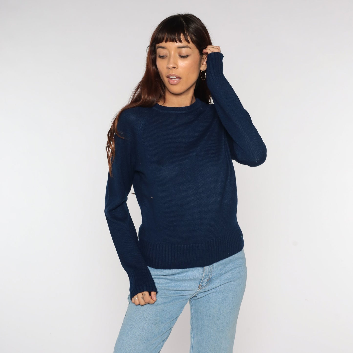 80s Navy Knit Raglan Sweater Slouchy Pullover Unisex Medium