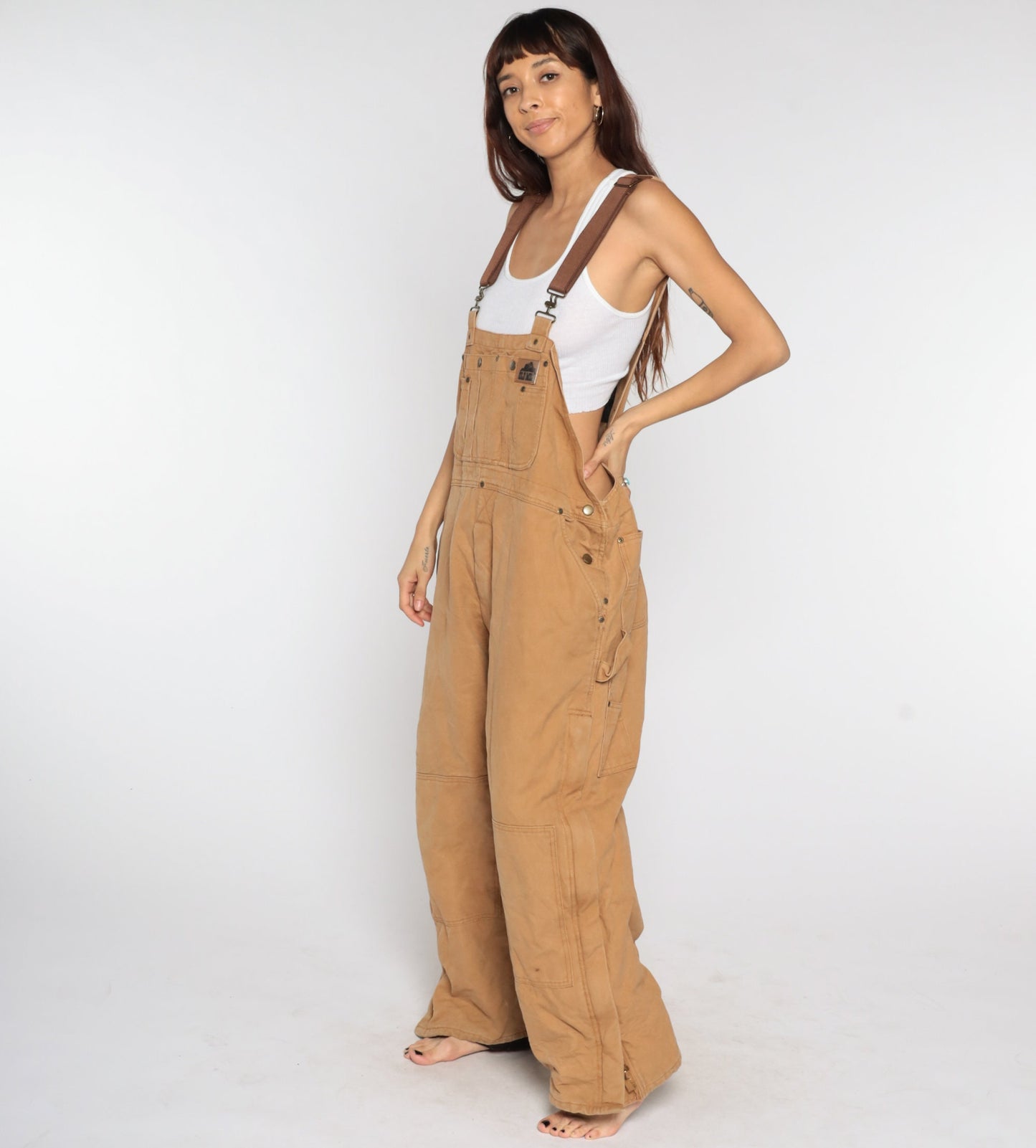 90s Old Mill Quilted Cotton Overalls Brown Workwear Bib Dungarees Large
