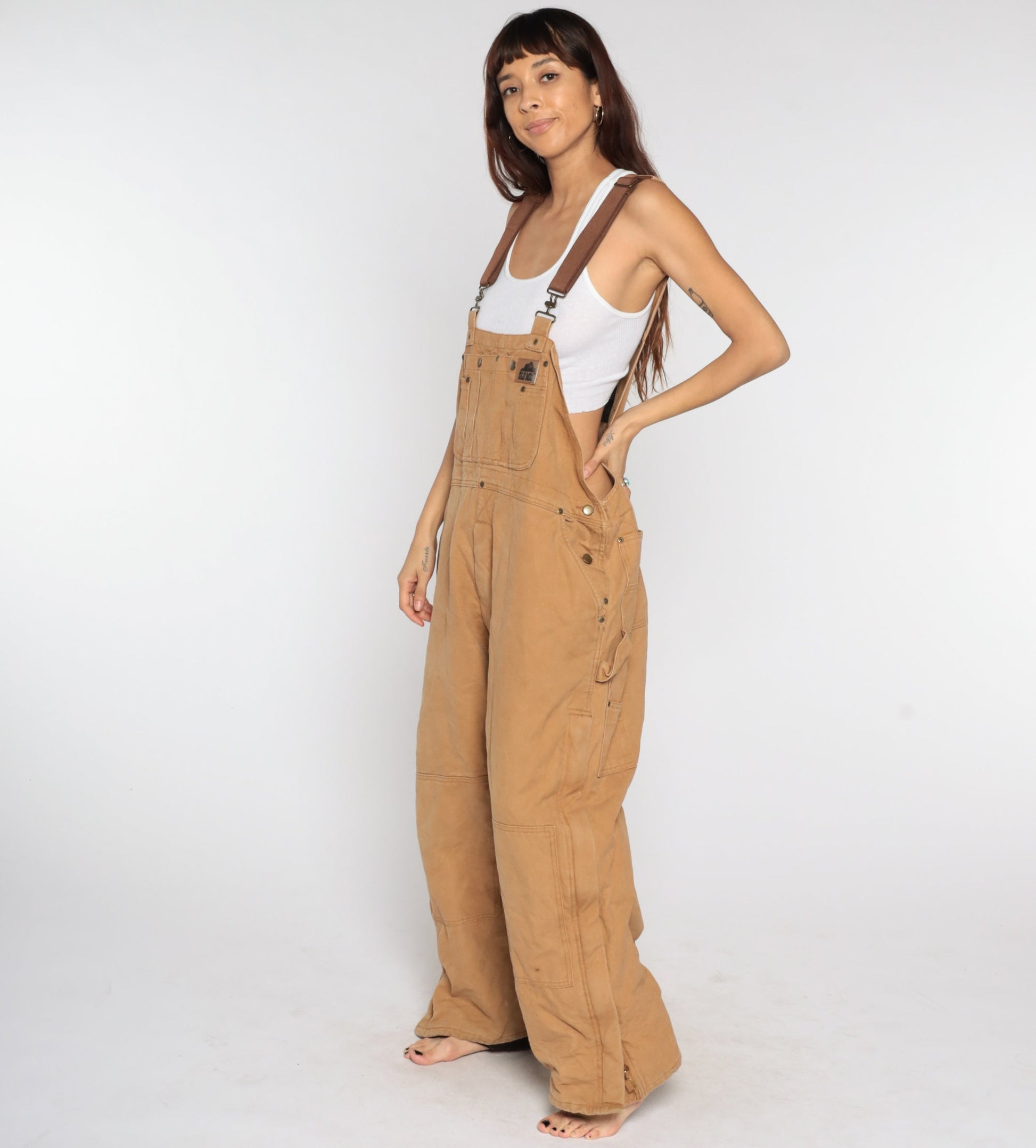 90s Old Mill Quilted Cotton Overalls Brown Workwear Bib Dungarees Large