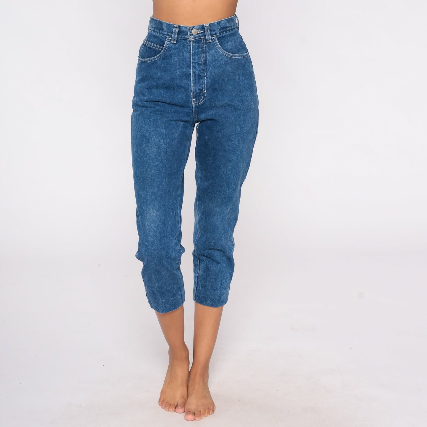 80s Bonjour High-Waist Cropped Ankle Jeans Blue Denim Extra Small XS