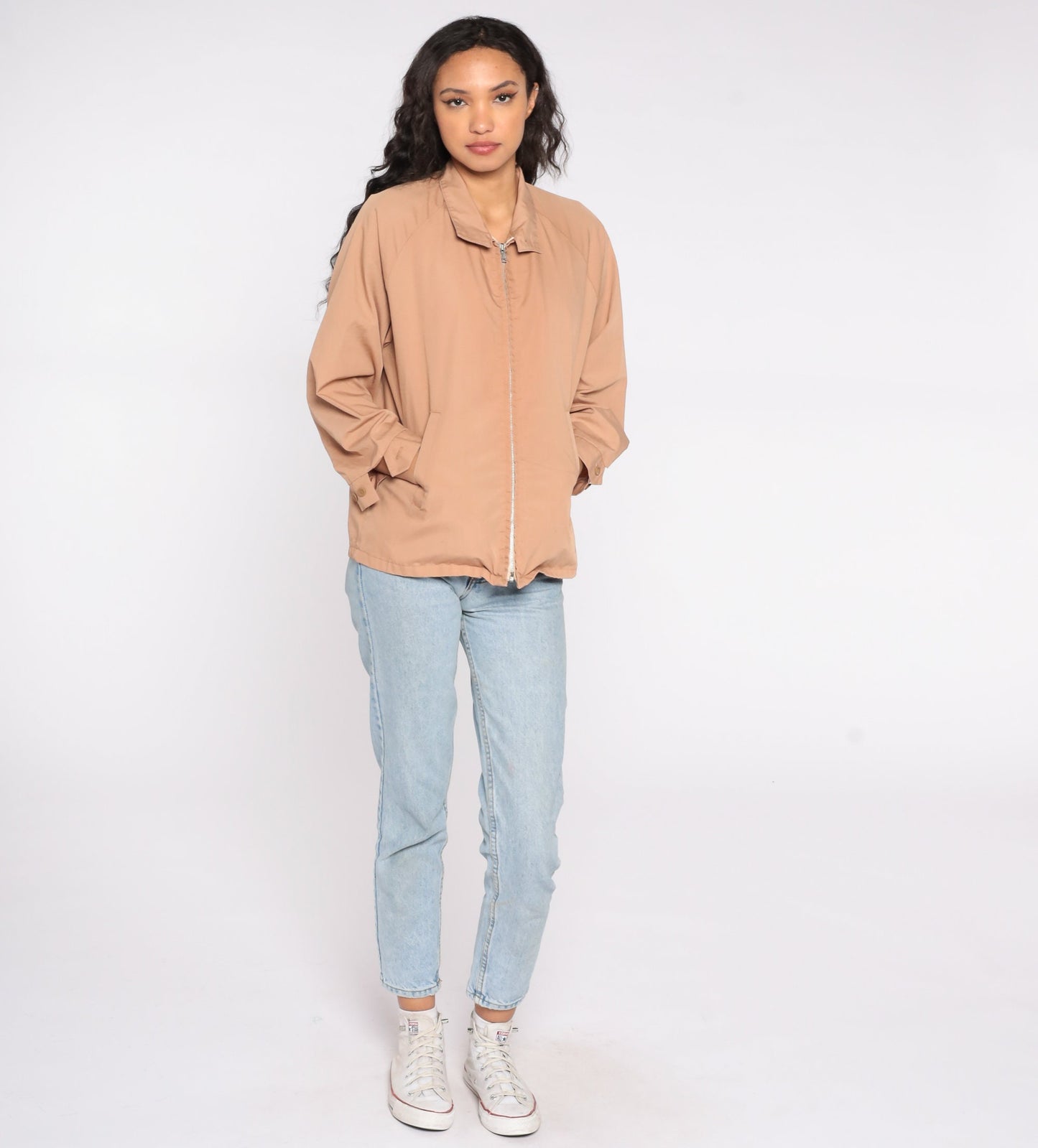 80s Tan Zip-Up Raglan Windbreaker Jacket Men's Medium