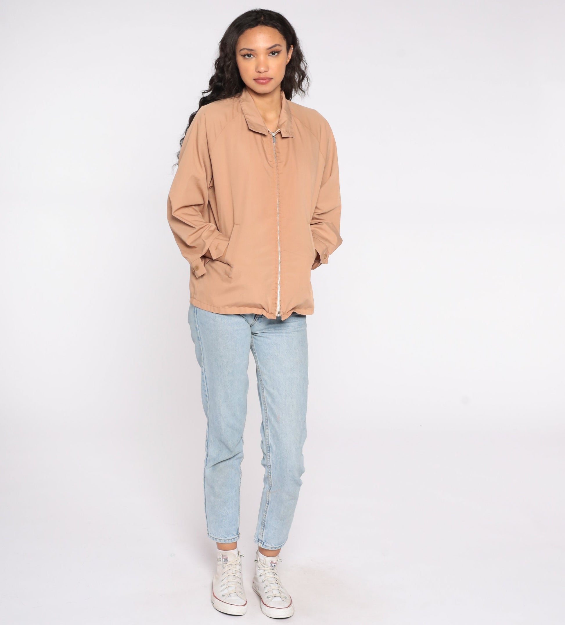 80s Tan Zip-Up Raglan Windbreaker Jacket Men's Medium