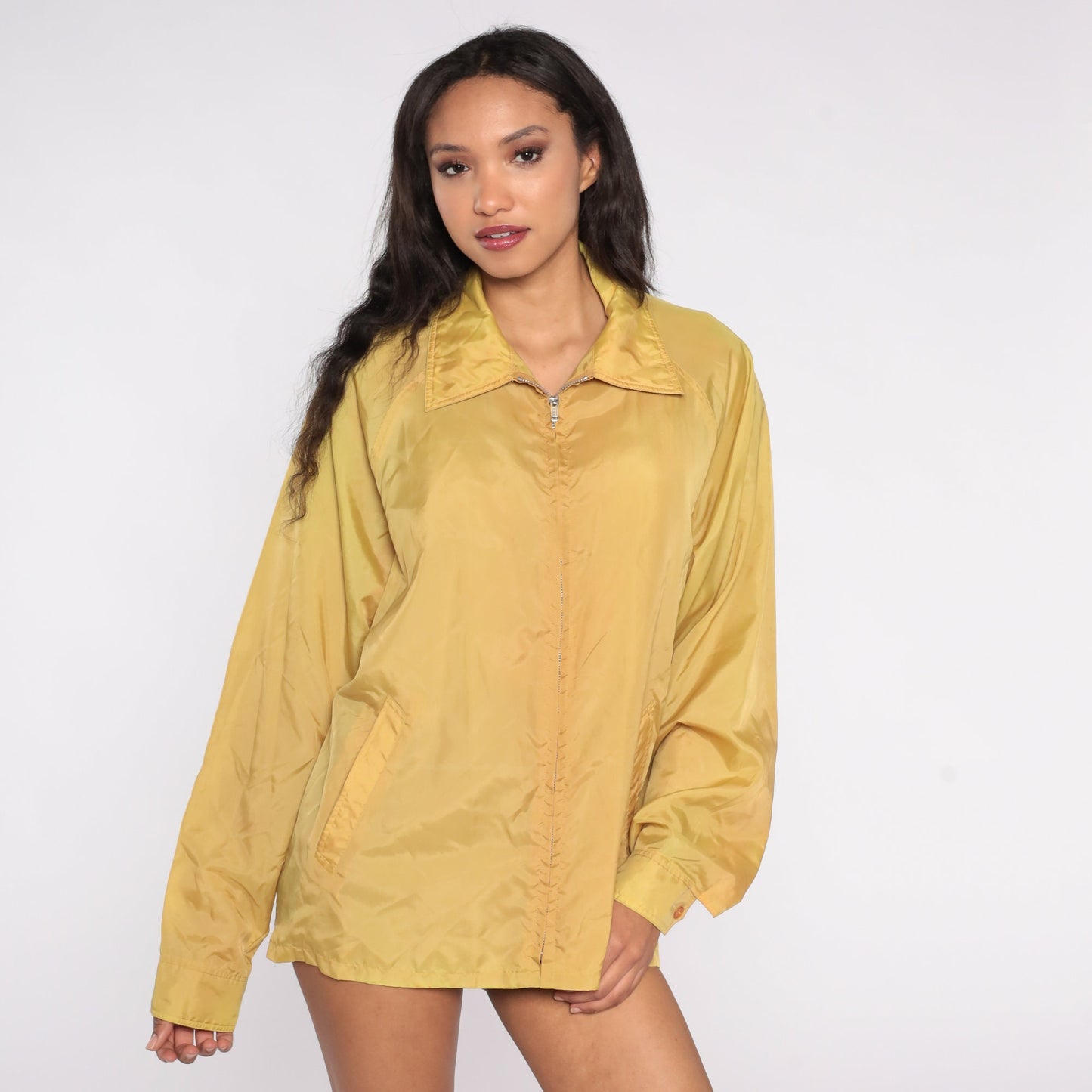 70s Yellow Nylon Windbreaker Jacket Zip Up Extra Large