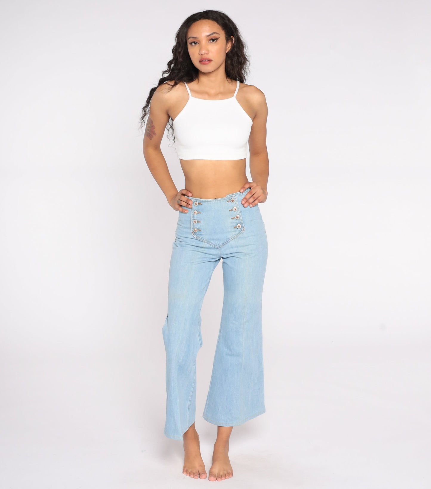 90s Light Wash Flare Jeans High Waisted Double Button Denim Small S