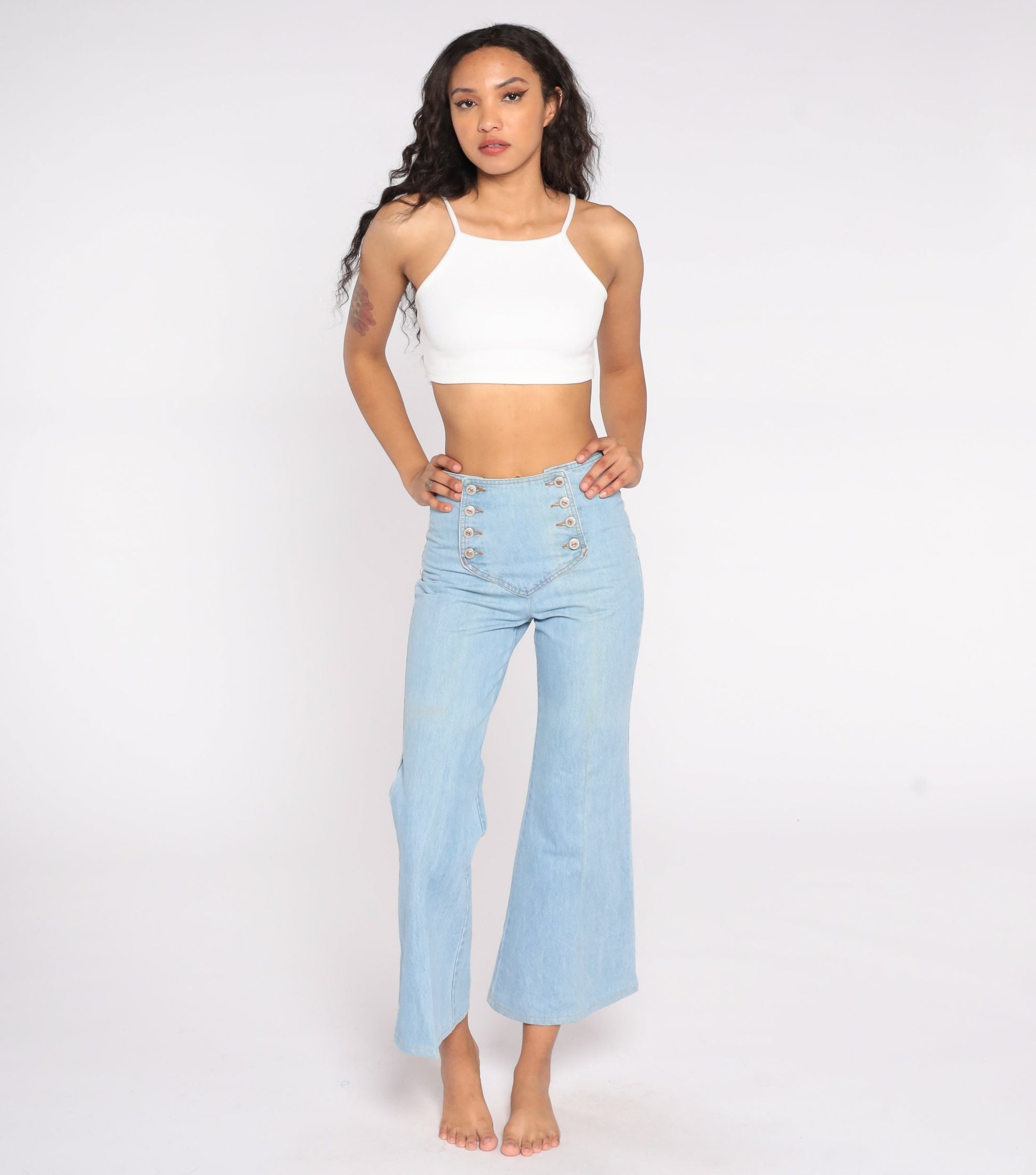 90s Light Wash Flare Jeans High Waisted Double Button Denim Small S