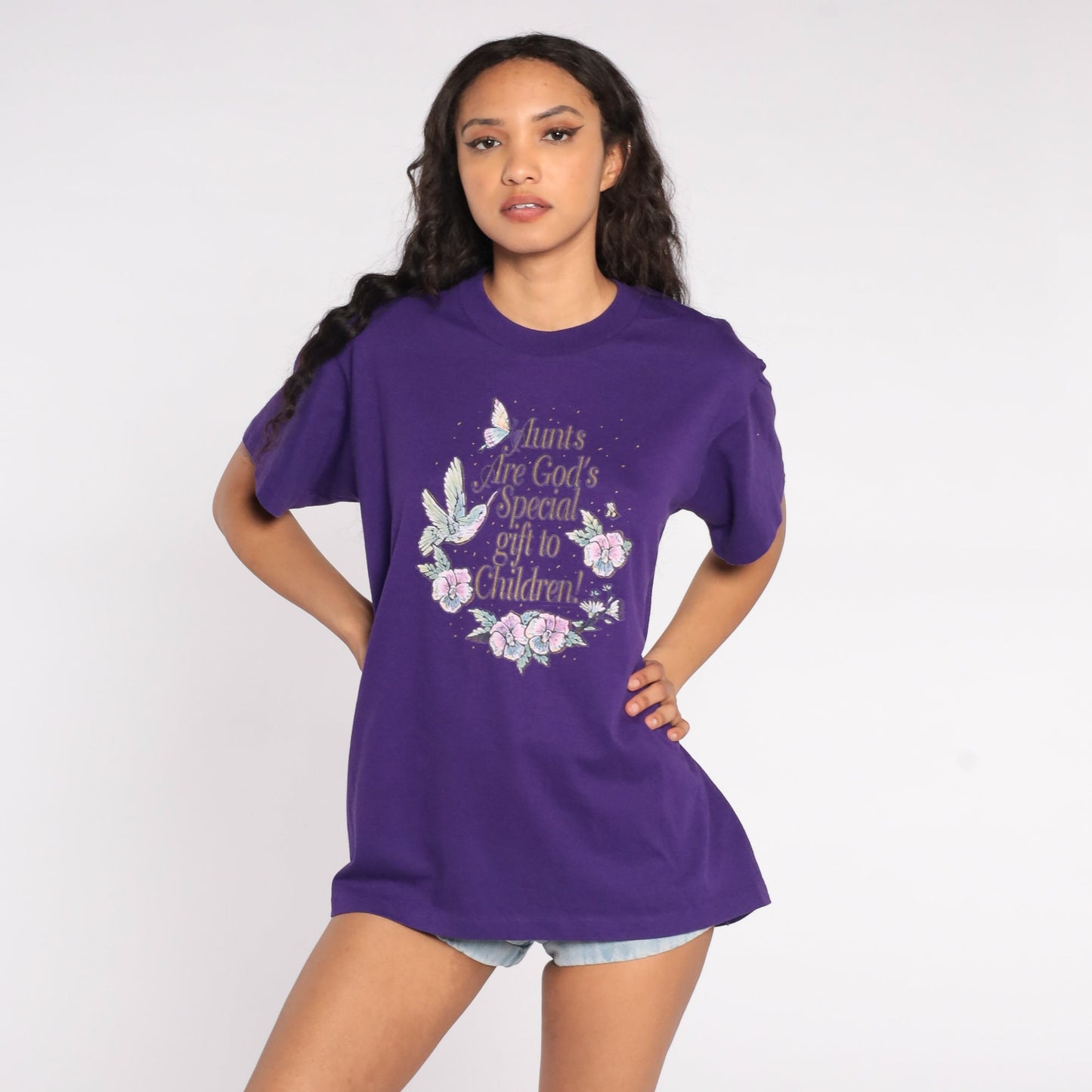 90s Aunt Graphic T-Shirt Purple Christian Novelty Tee Large