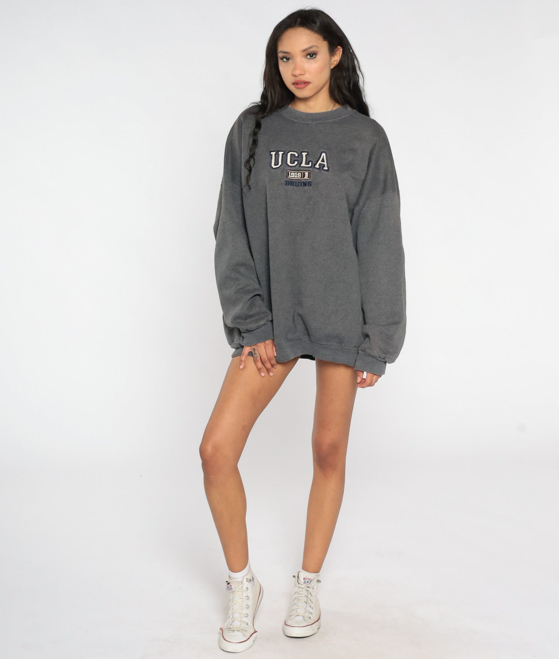 90s UCLA Bruins Football Graphic Sweatshirt Dark Grey Crewneck XXL