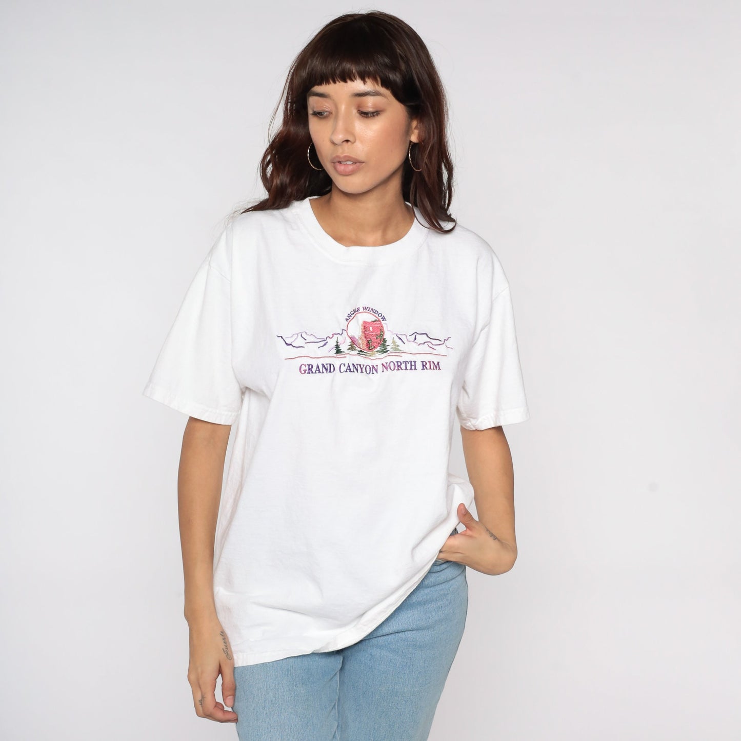 90s Grand Canyon North Rim Angels Window Embroidered T-Shirt White Large