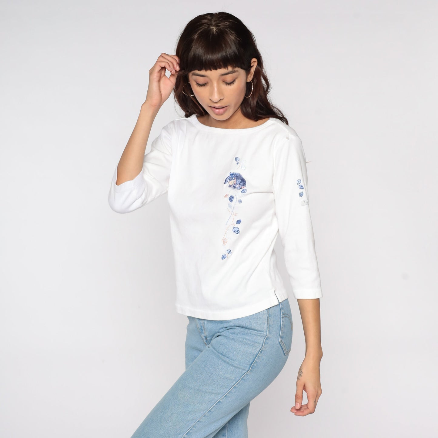 90s Disney Eeyore Winnie The Pooh Embroidered Cotton Tee White Large L