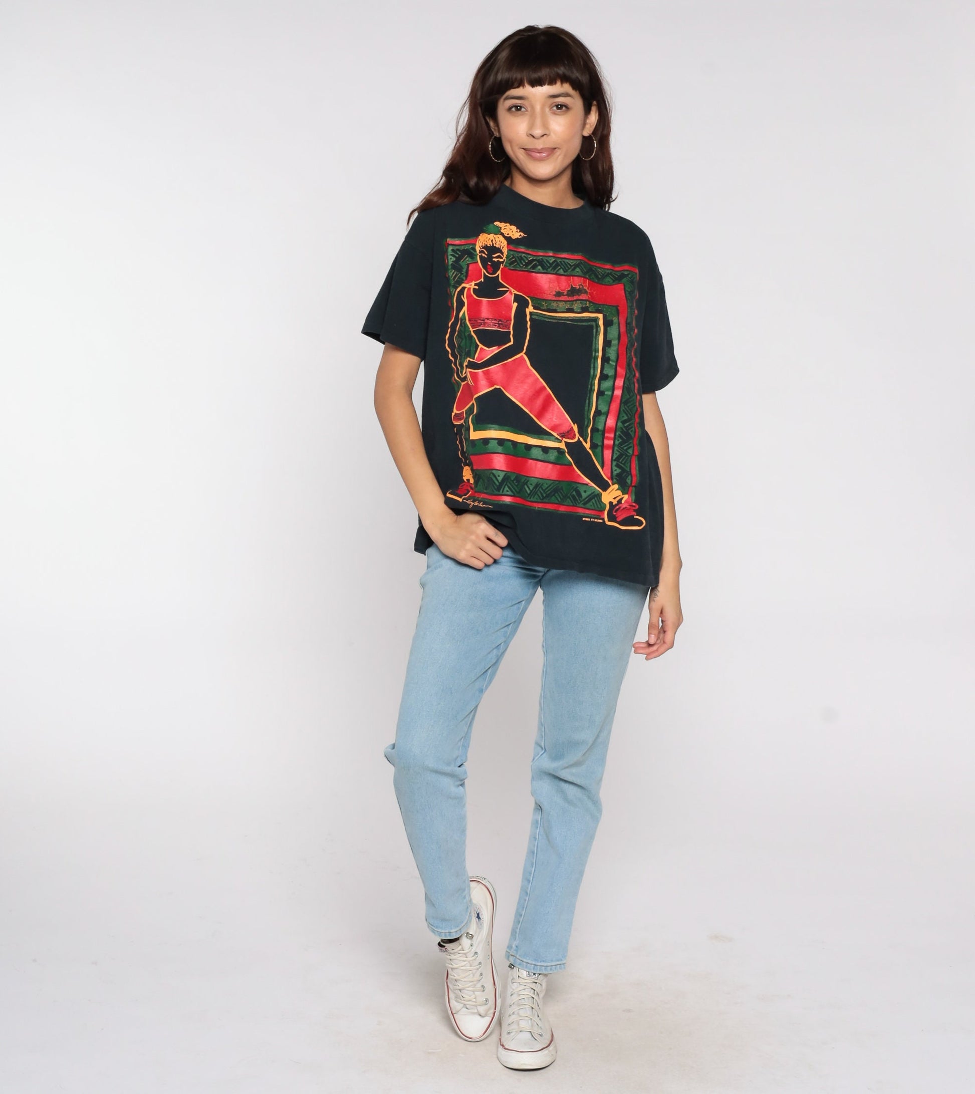 90s Ty Wilson Female Athlete Graphic T-Shirt Black Cotton Extra Large XL
