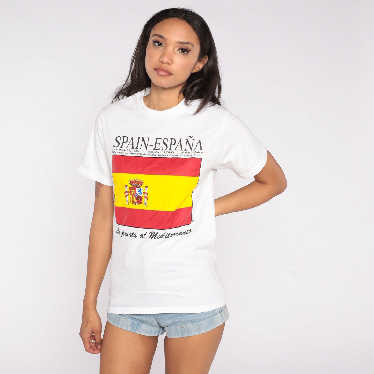 90s Spain España Spanish Flag Graphic T-Shirt Cotton Single Stitch Small