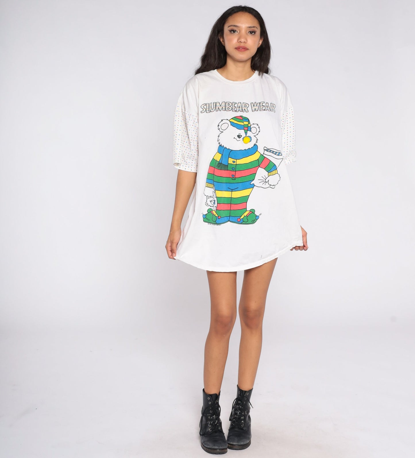 80s Slumbear Wear Teddy Bear Pajama Dress Nightgown Cotton Graphic Small