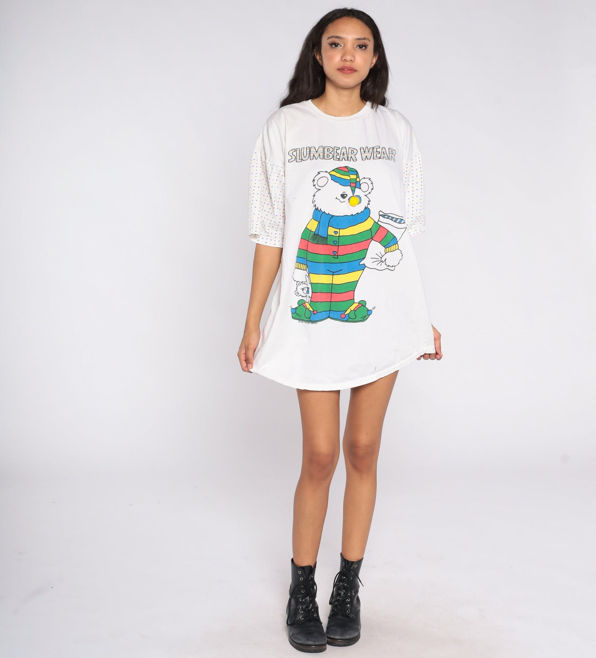 80s Slumbear Wear Teddy Bear Pajama Dress Nightgown Cotton Graphic Small