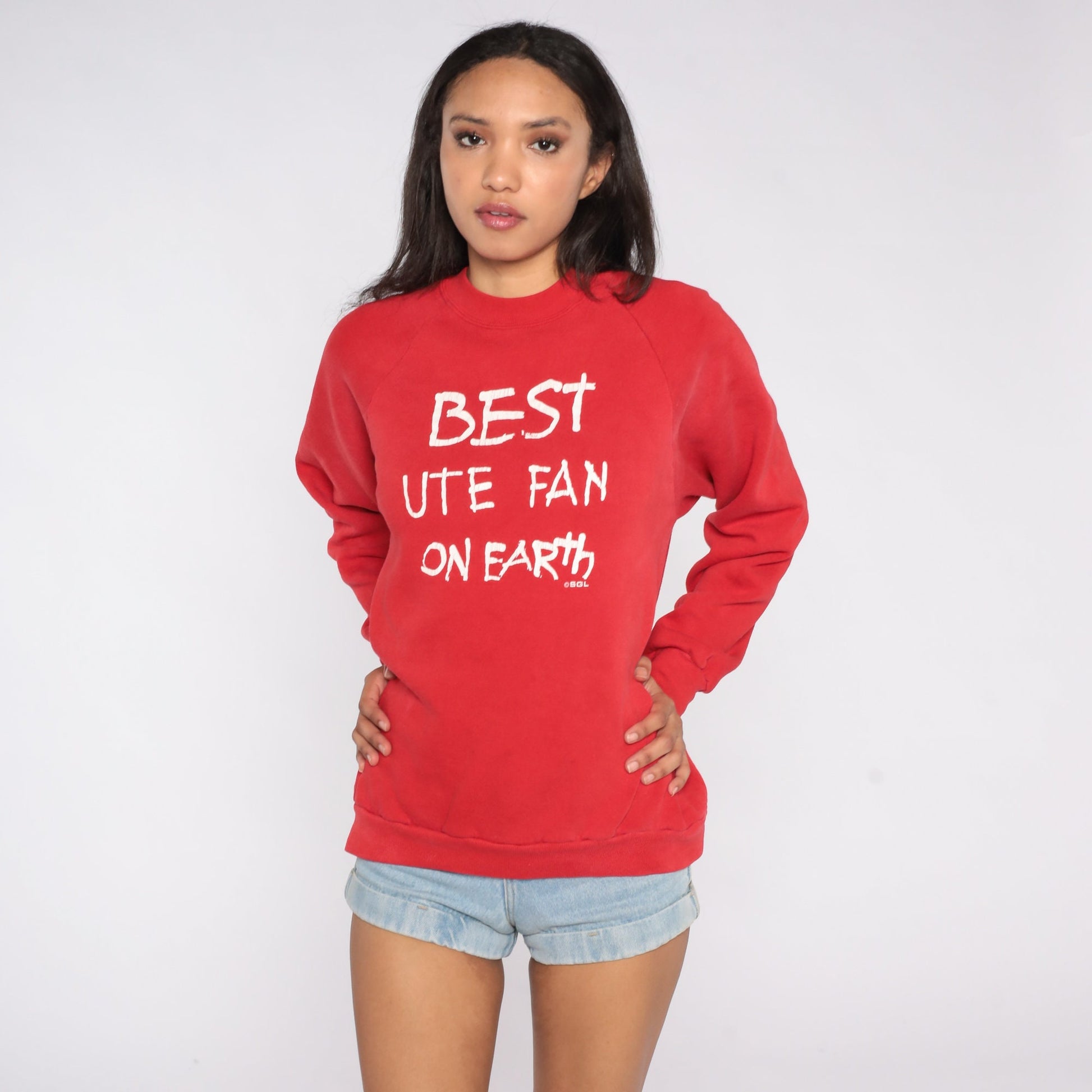 80s Utah Utes Sweatshirt Red Graphic Crewneck College Football Large L