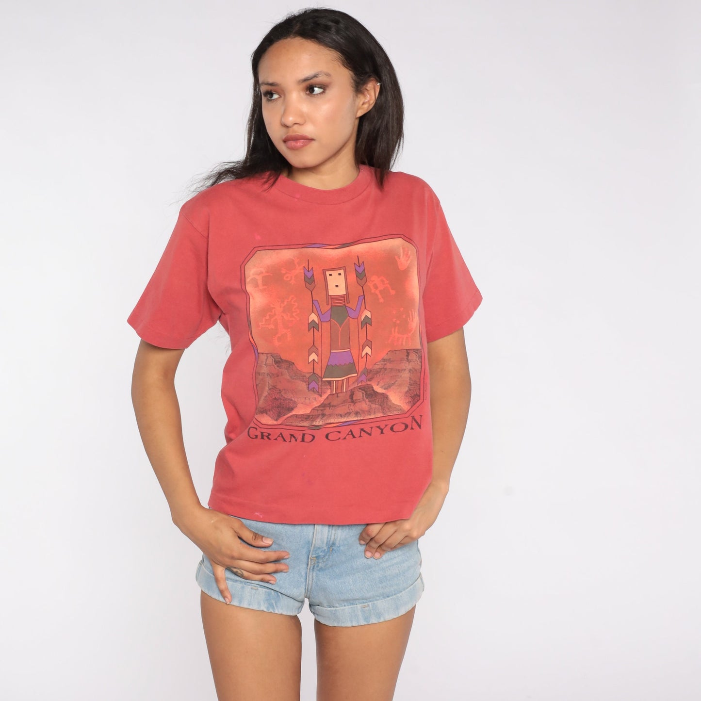 90s Grand Canyon Hopi Petroglyph Graphic T-Shirt Cotton Red Small