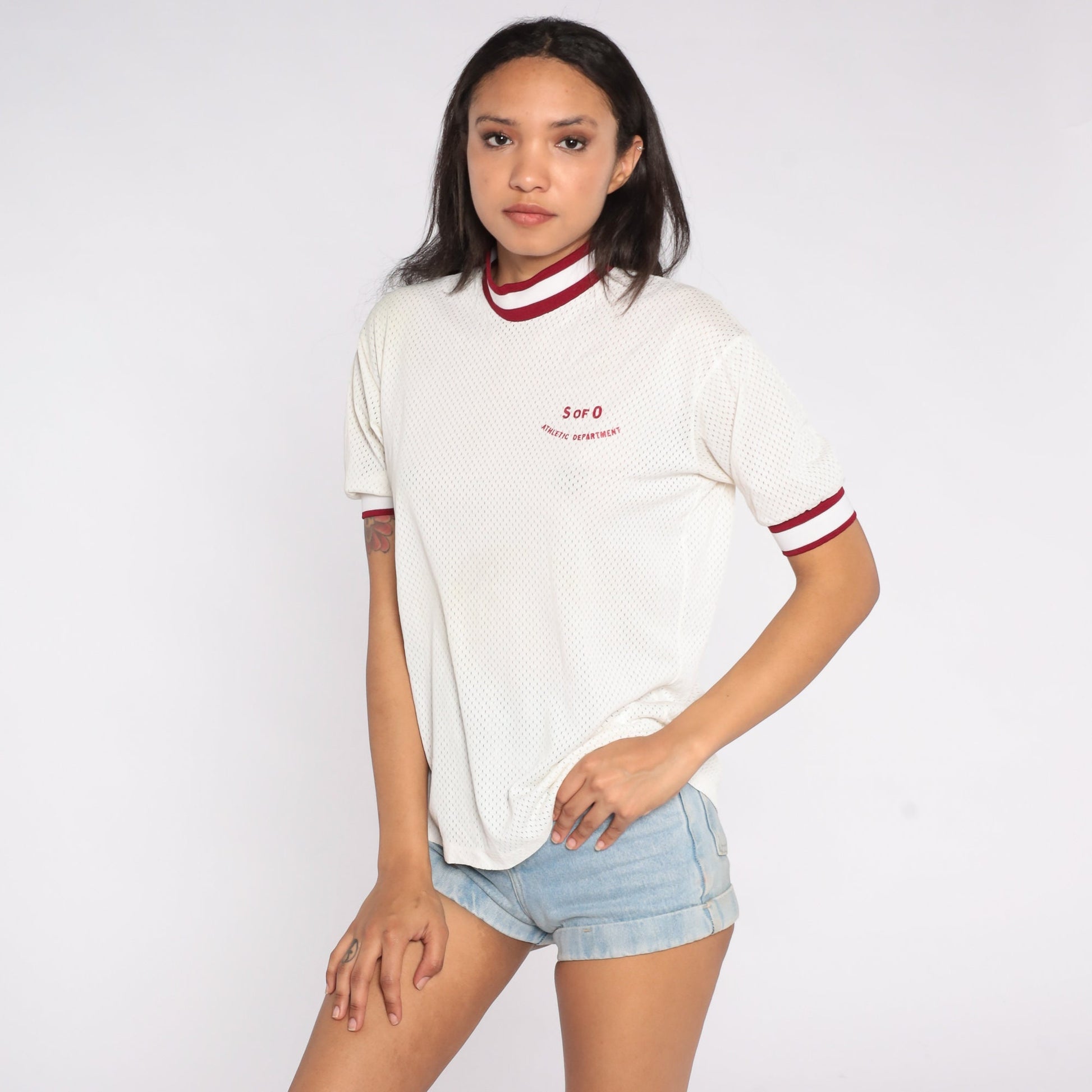 80s Champion School of the Ozarks Mesh Ringer T-Shirt White Medium
