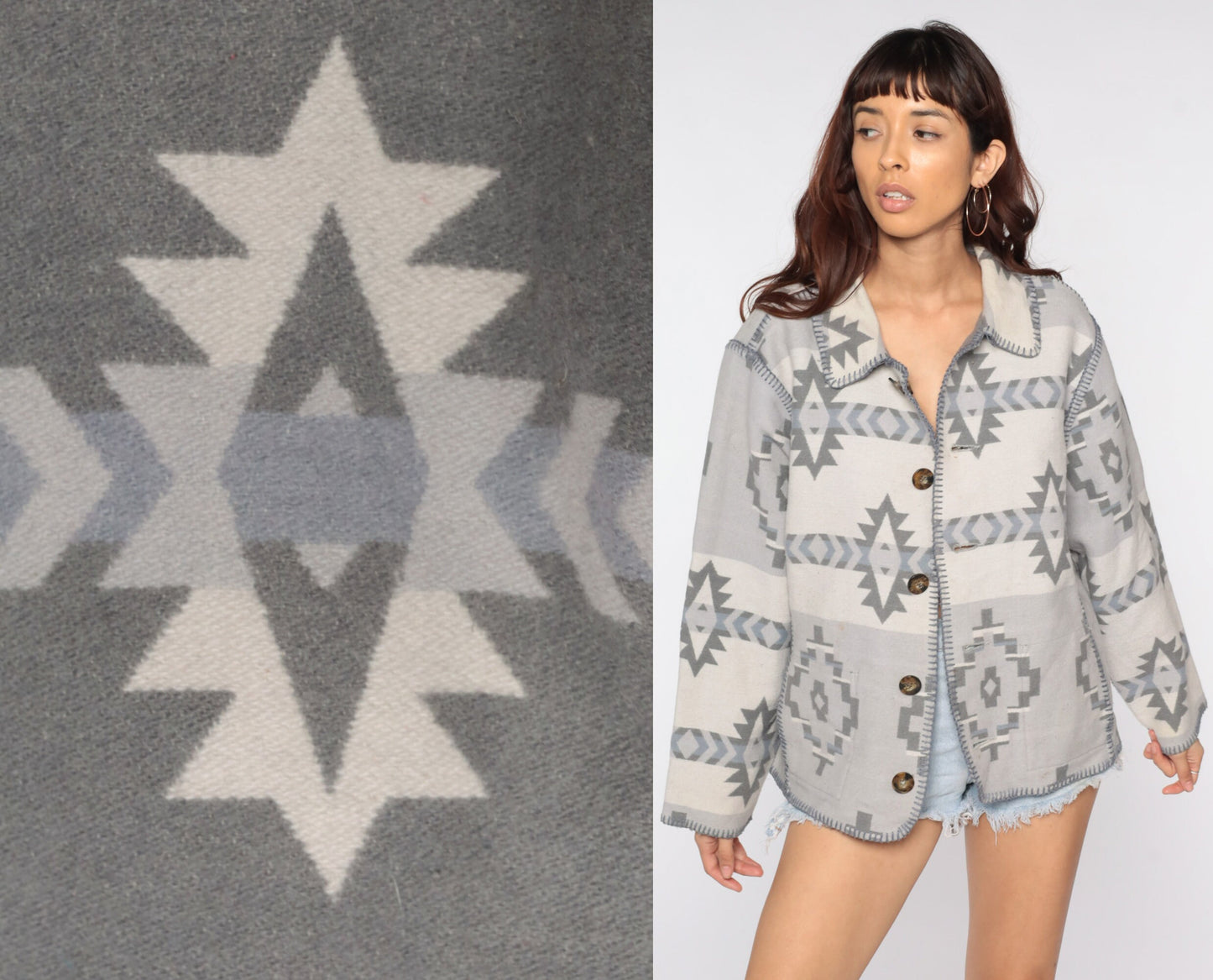 80s Woolrich Wool Southwestern Reversible Jacket Grey Large L