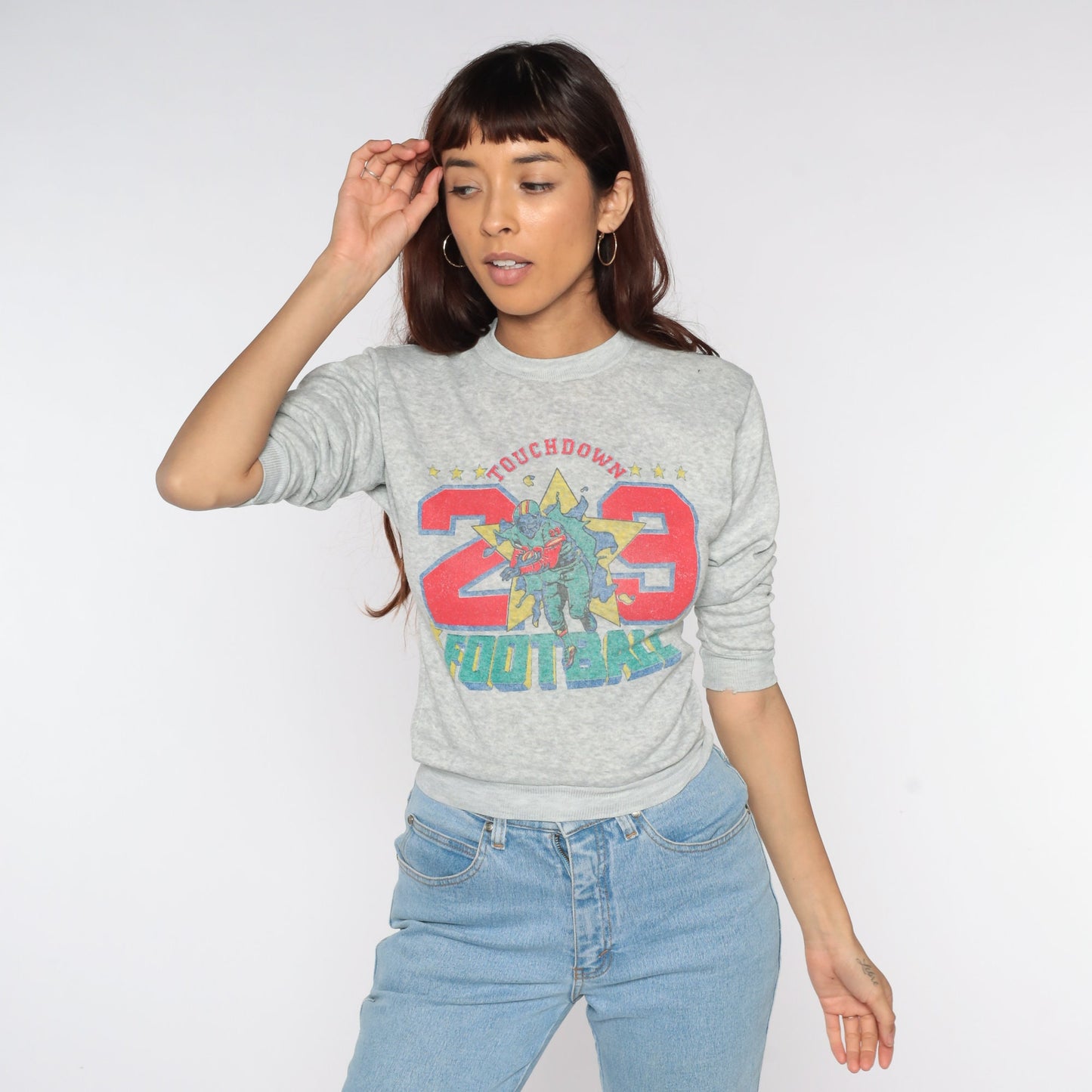 80s Football Touchdown #29 Sweatshirt Grey Graphic Pullover XXS