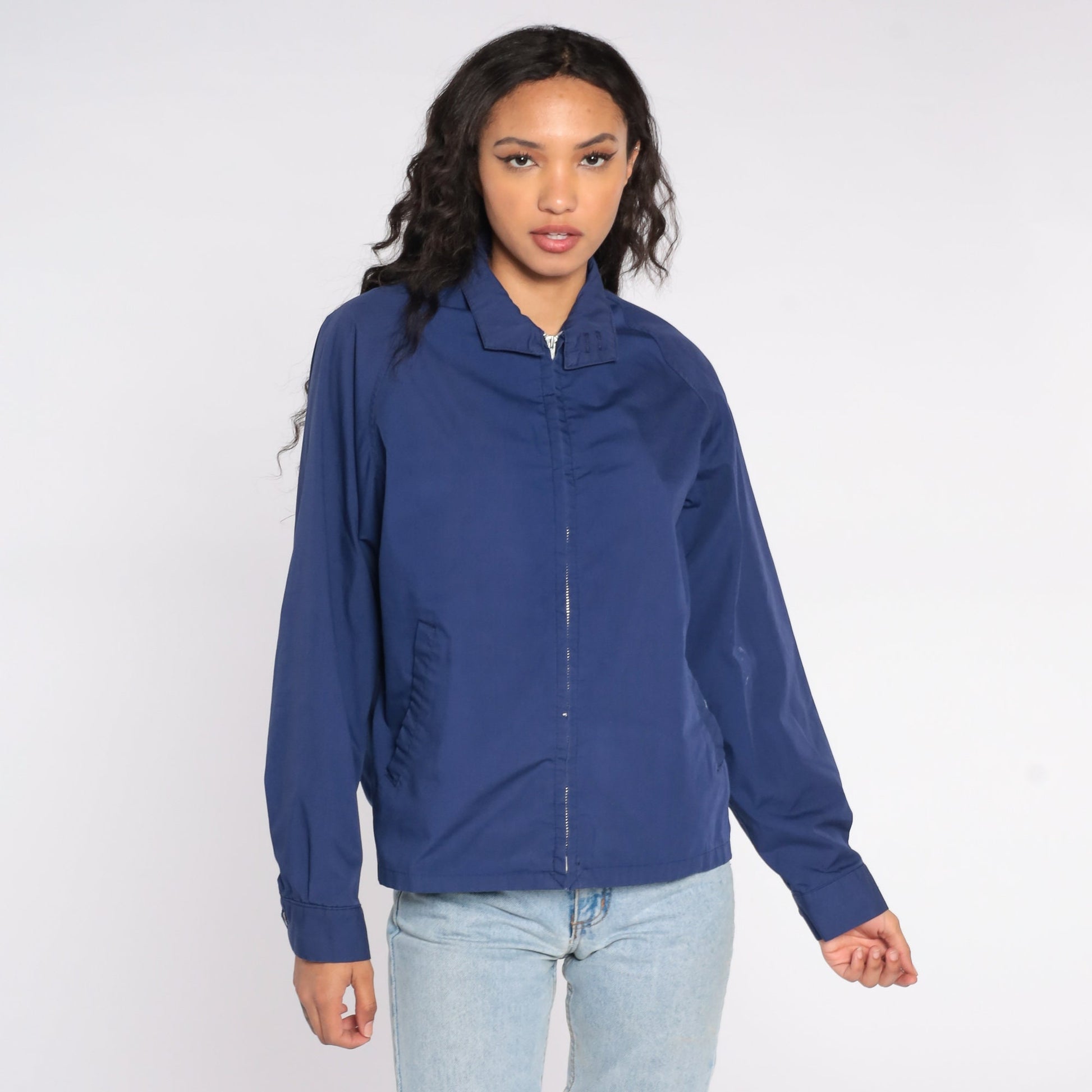 80s Pacific Trail Navy Windbreaker Jacket Zip Front Pockets Small