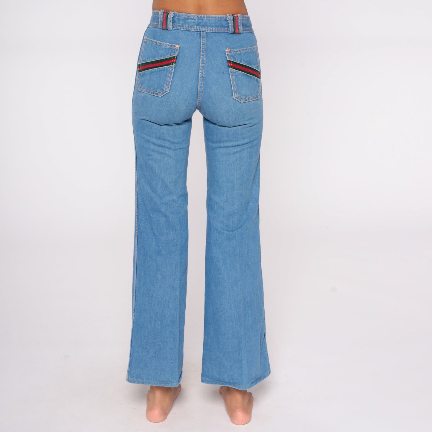 70s Lavion High Waisted Bell Bottom Jeans Blue Stripe Extra Small XS