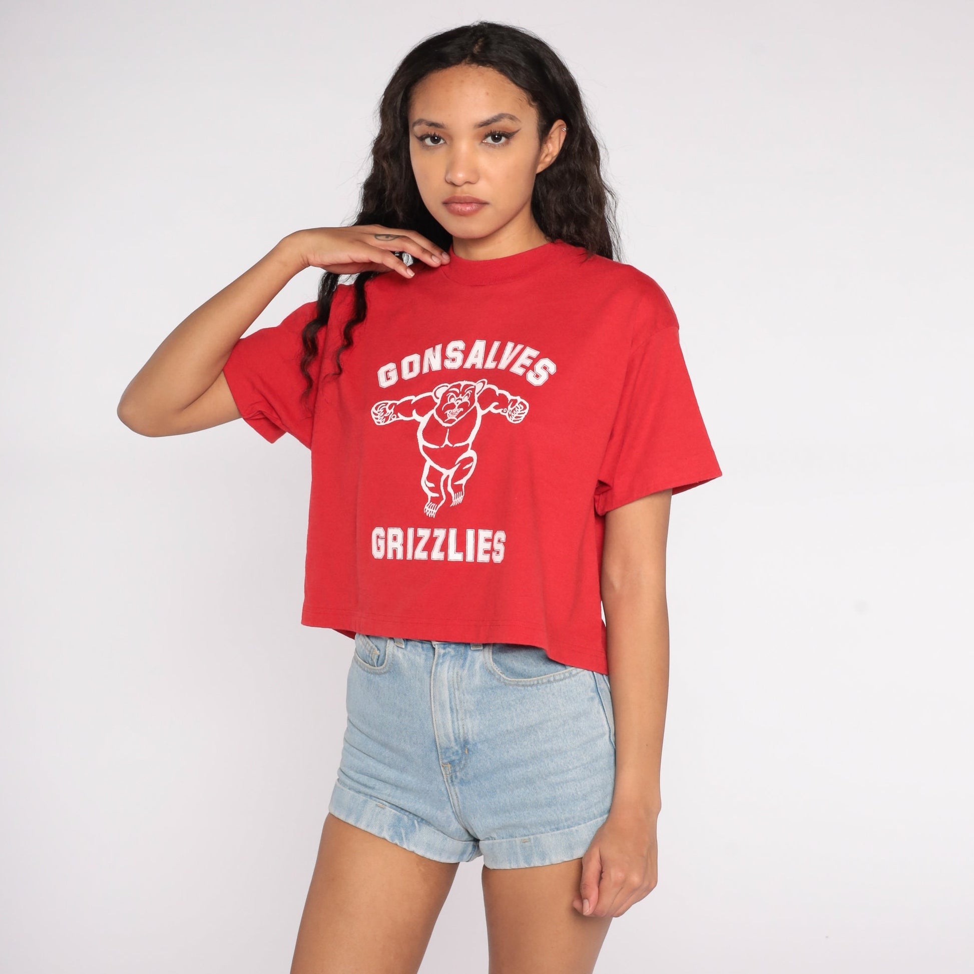90s Gonsalves Grizzlies Graphic Tee Red Screen Stars Cerritos Elementary Large