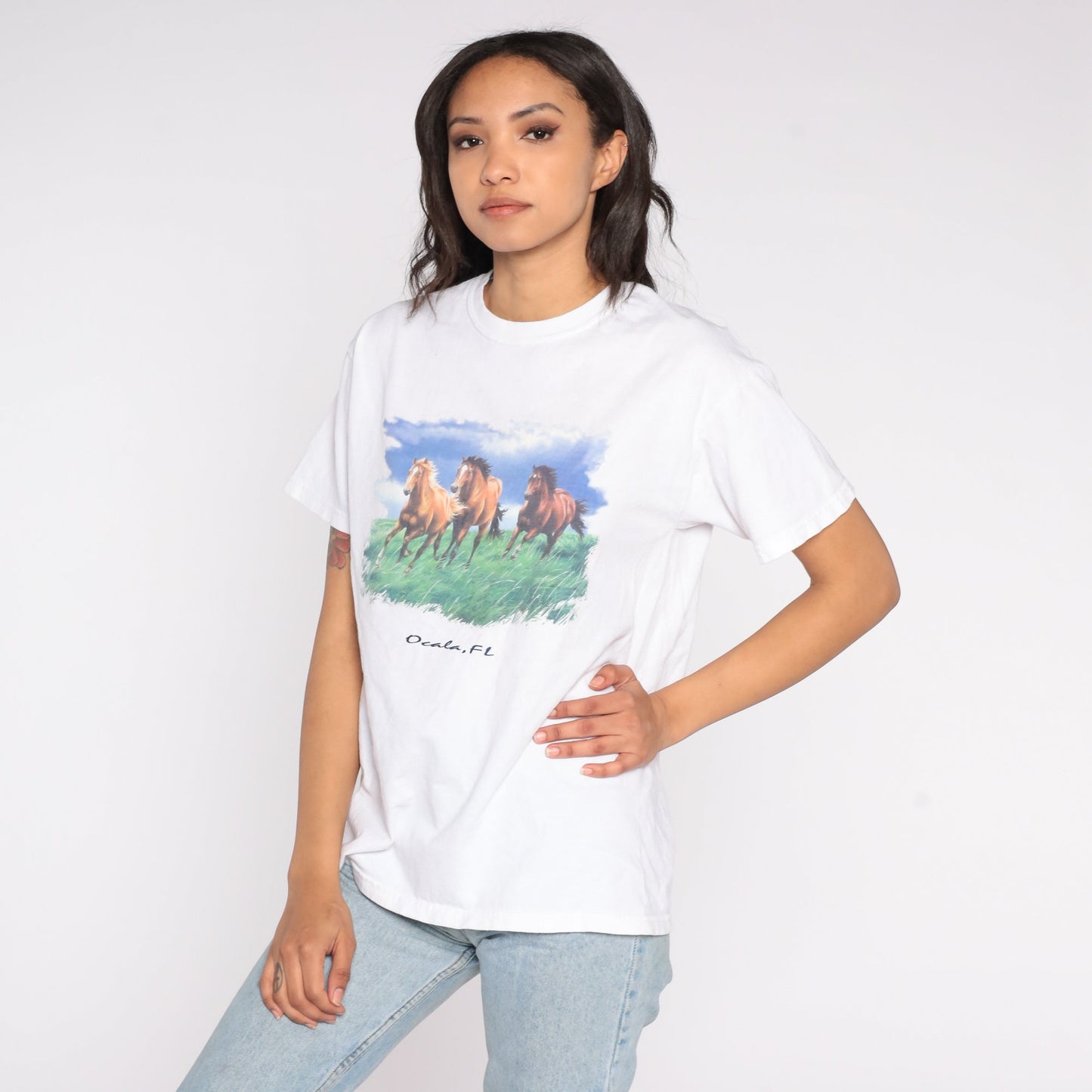 90s Ocala Florida Wild Horse Graphic T-Shirt Cotton Tee Medium M