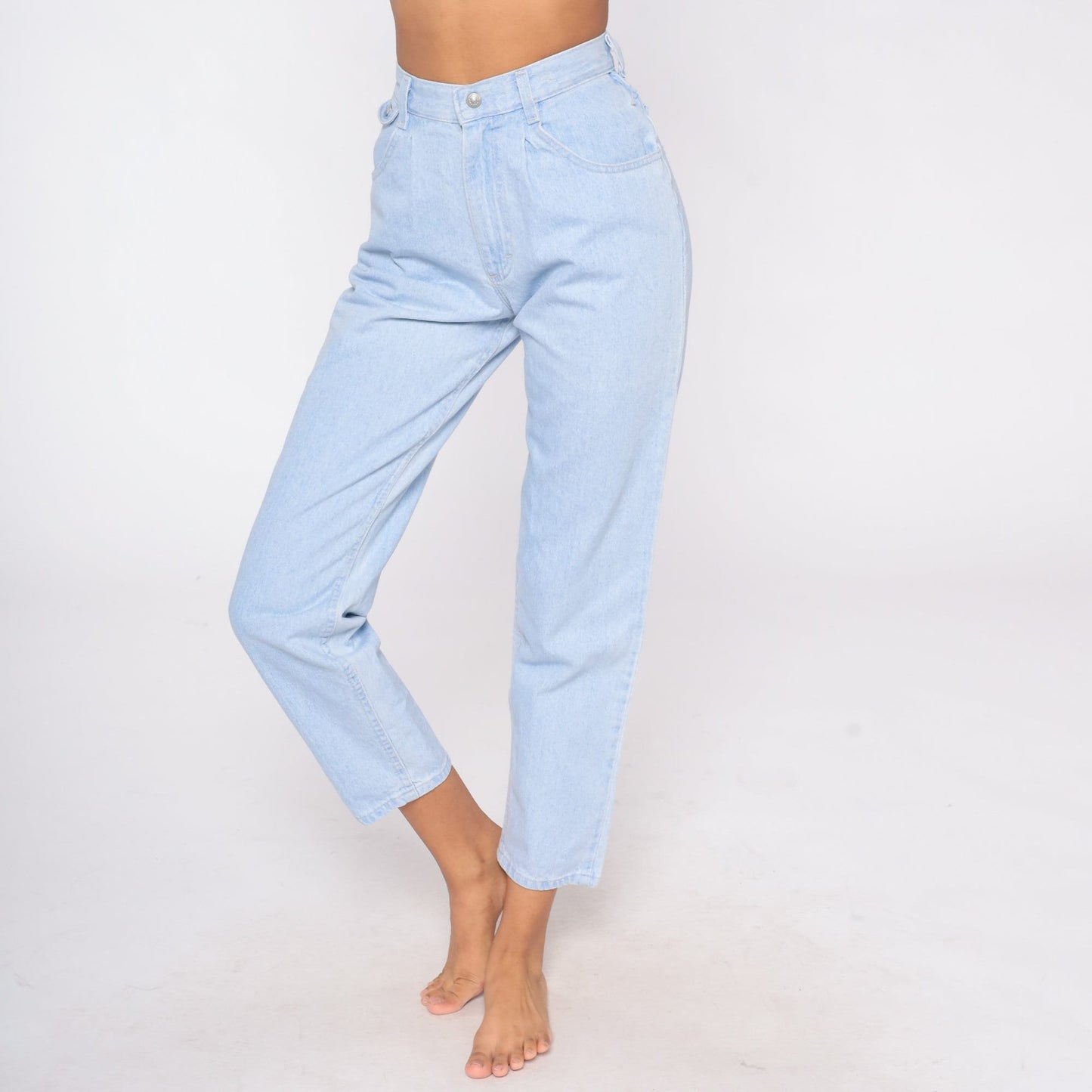 80s Lee Pleated High-Waist Tapered Jeans Light Wash Denim Extra Small XS