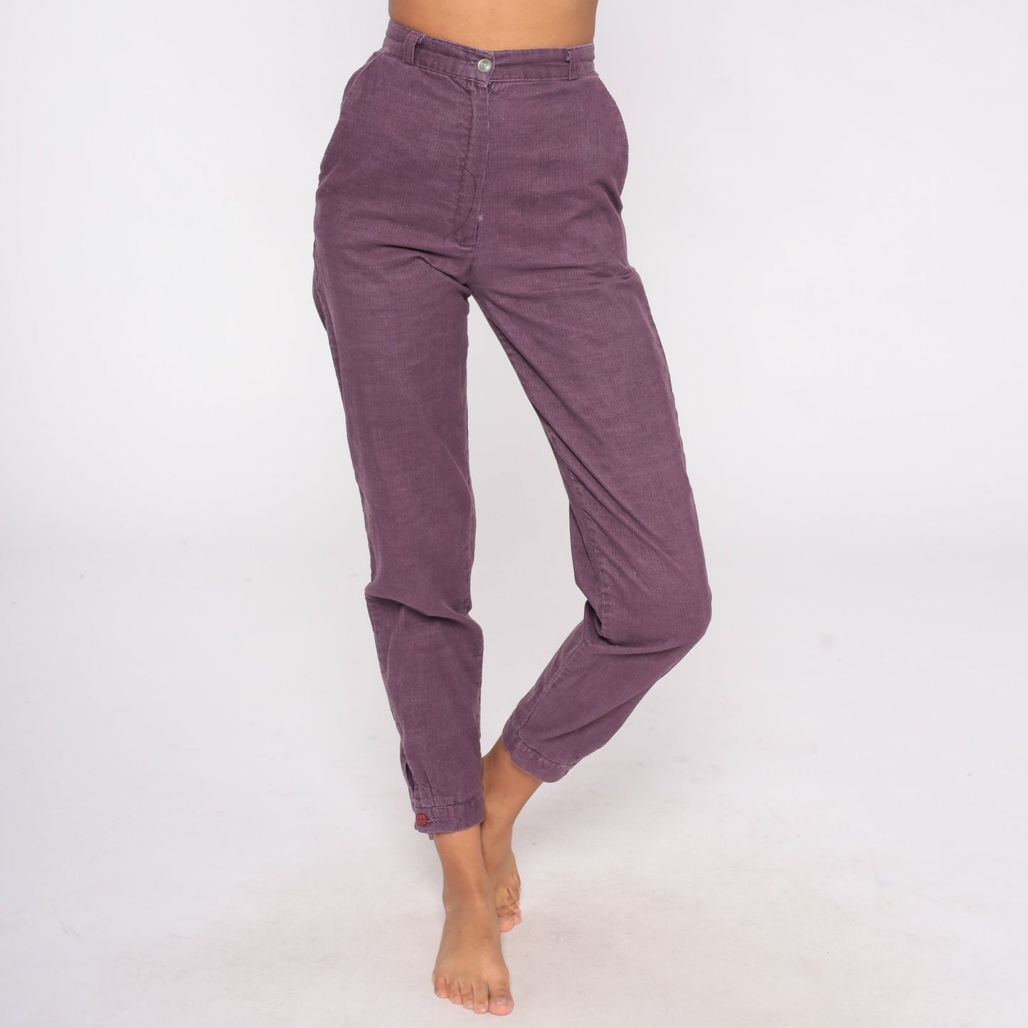 80s Purple Corduroy High-Waist Tapered Pants Extra Small