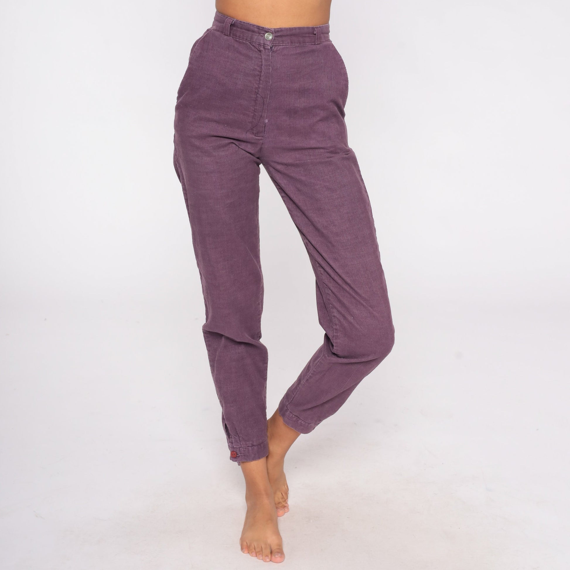80s Purple Corduroy High-Waist Tapered Pants Extra Small