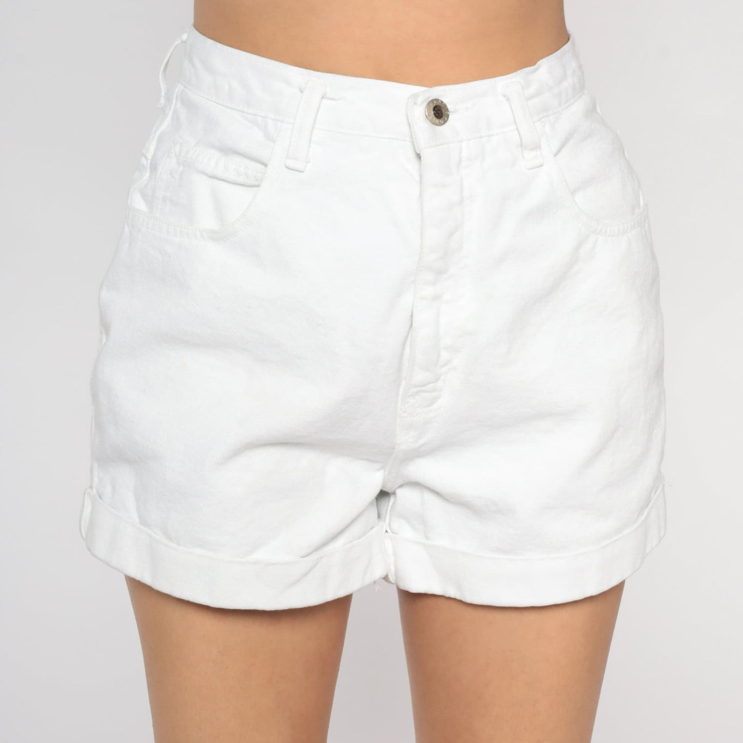 Y2K White Denim Shorts High Waisted Cuffed Jean Shorts Small