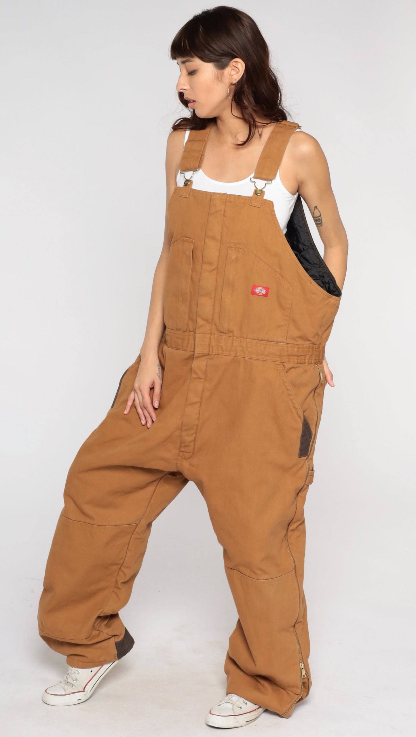 Dickies Quilted Insulated Workwear Overalls Brown Cotton Mens XXL