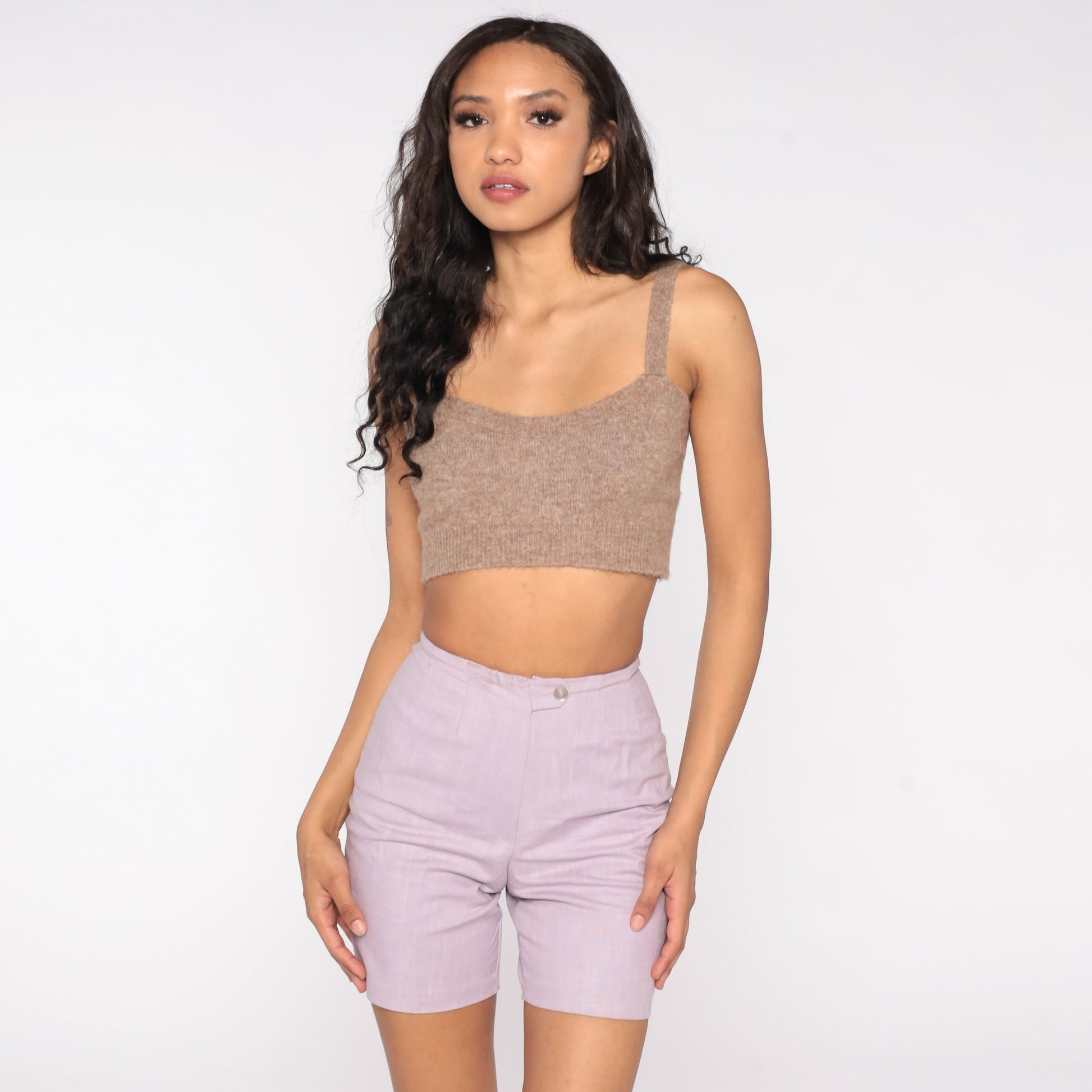 60s Lavender High-Waisted Shorts Slim Fit Purple Vintage Extra Small