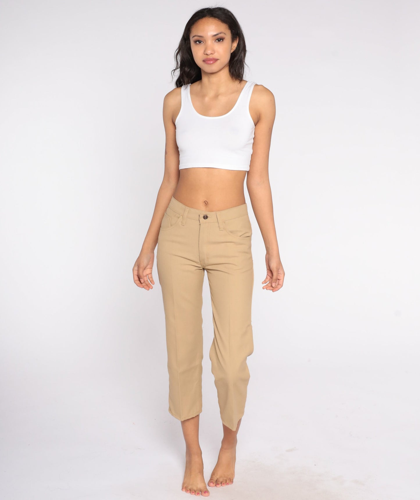 80s Tan High-Waisted Straight Leg Trousers Extra Small XS