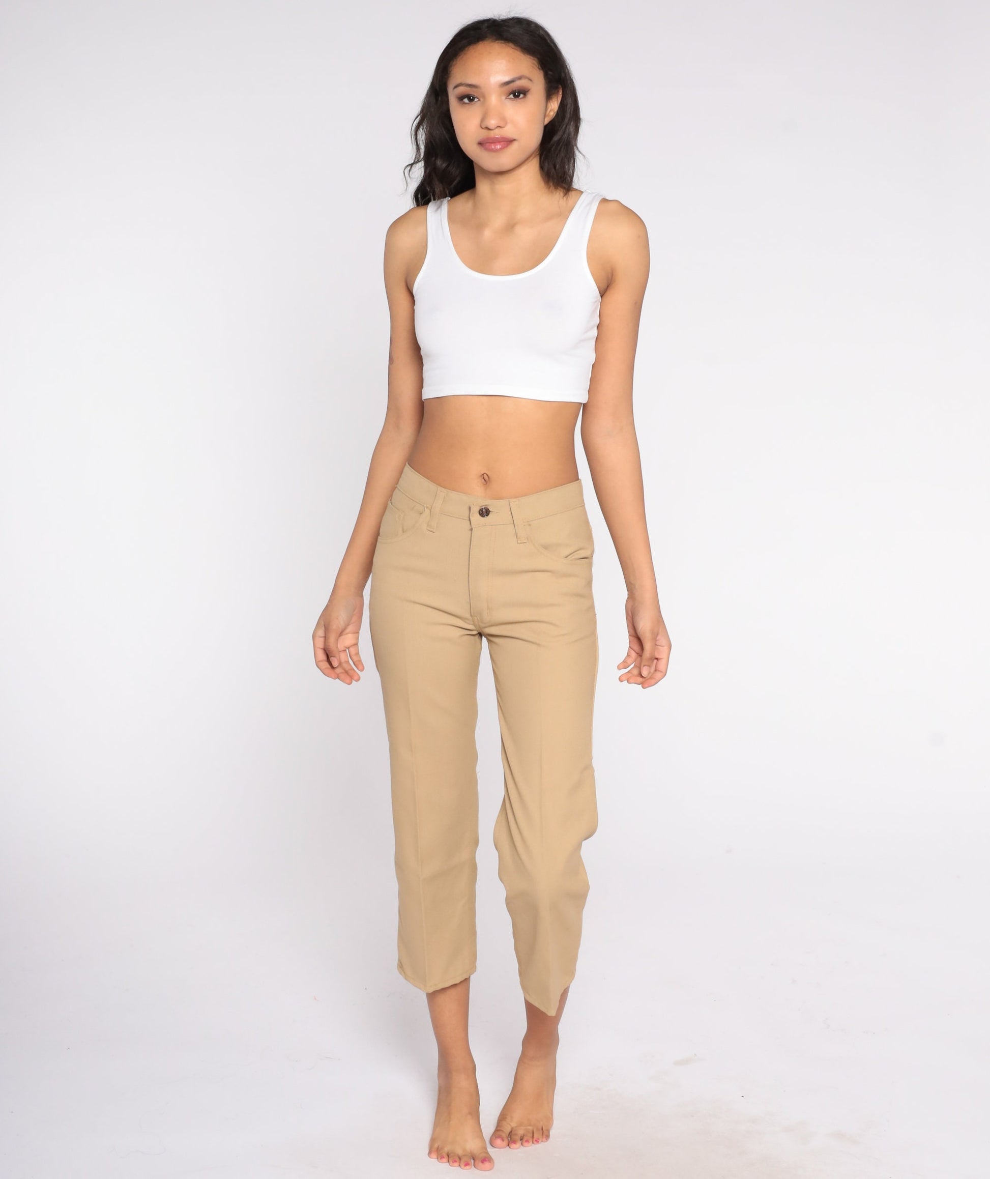 80s Tan High-Waisted Straight Leg Trousers Extra Small XS