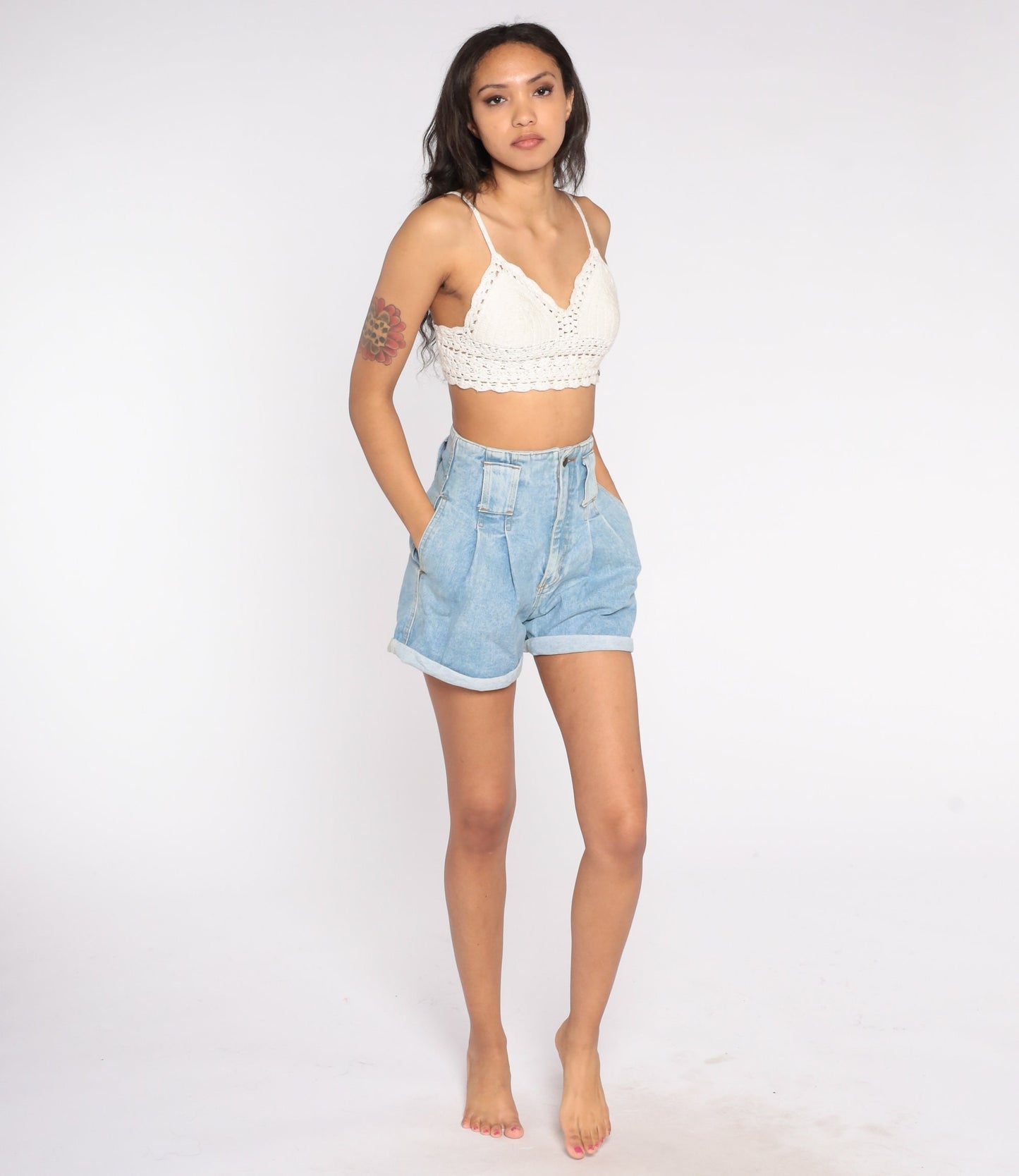 90s Light Wash Denim Shorts High Waisted Pleated Cuffed Small