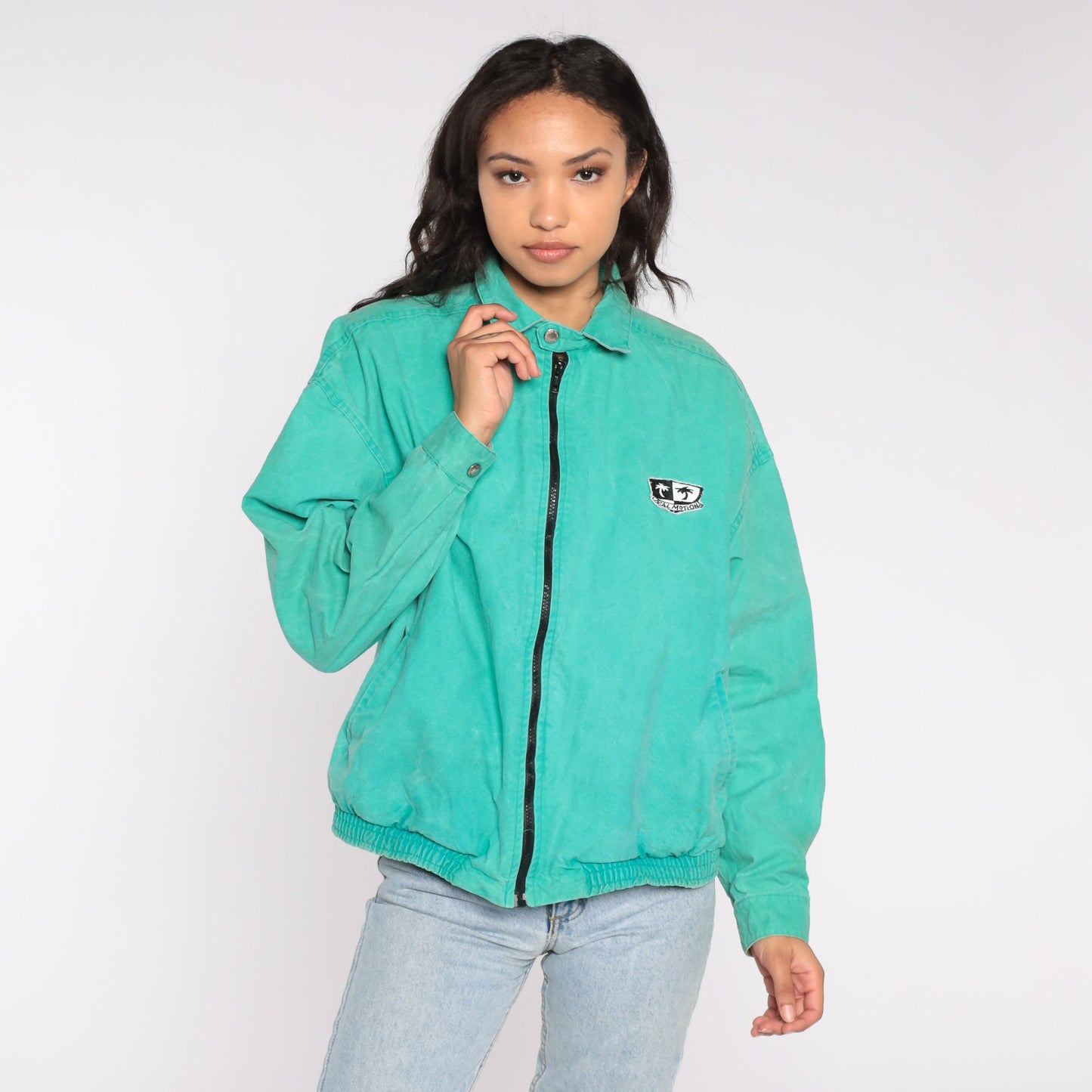 90s Local Motion Hawaii Windbreaker Jacket Green Cotton Zip-Up Medium