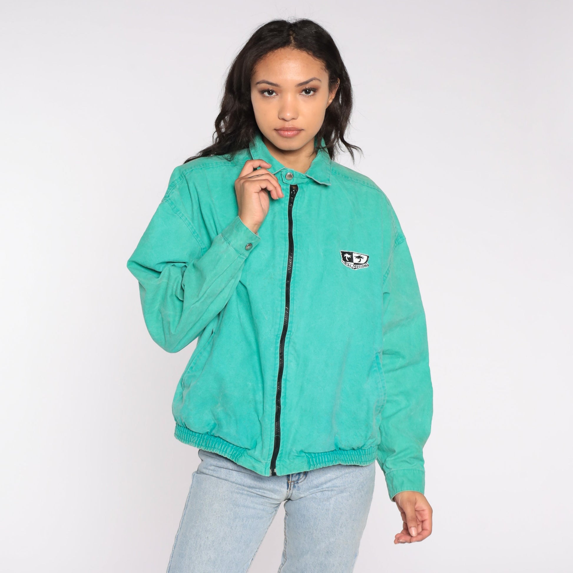 90s Local Motion Hawaii Windbreaker Jacket Green Cotton Zip-Up Medium